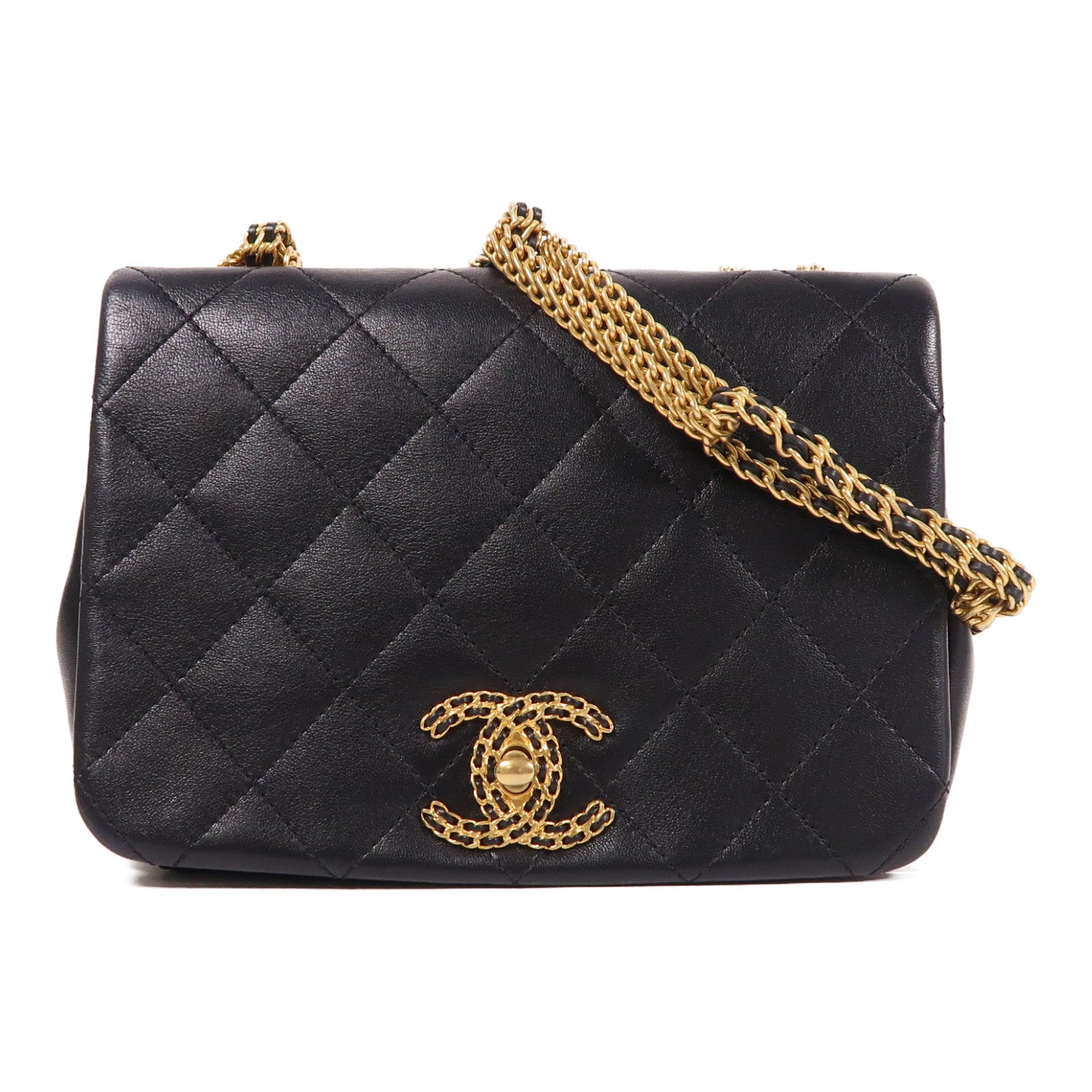 CHANEL 【激減優惠】牛皮皮革Chain Shoulder金扣鏈帶肩背袋