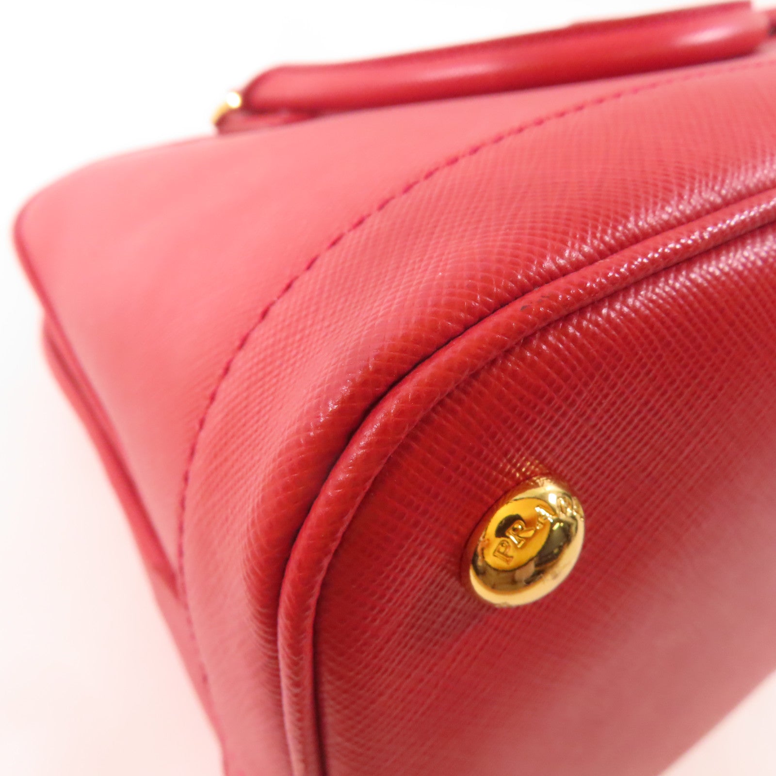 PRADA 牛皮皮革Saffiano Lux Bag金扣手挽肩背兩用袋紅色