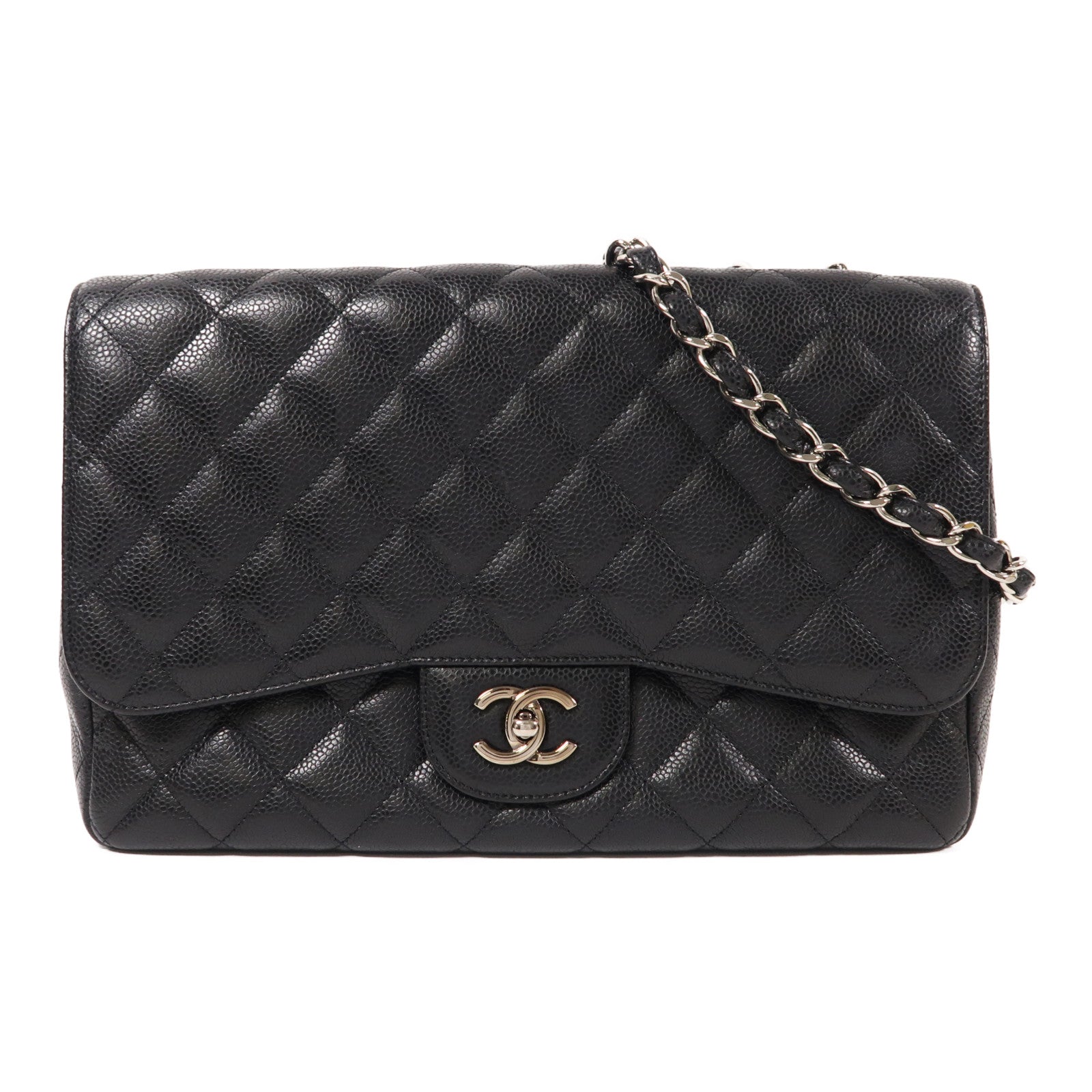 CHANEL 牛皮皮革Large Classic銀扣鏈帶肩背袋