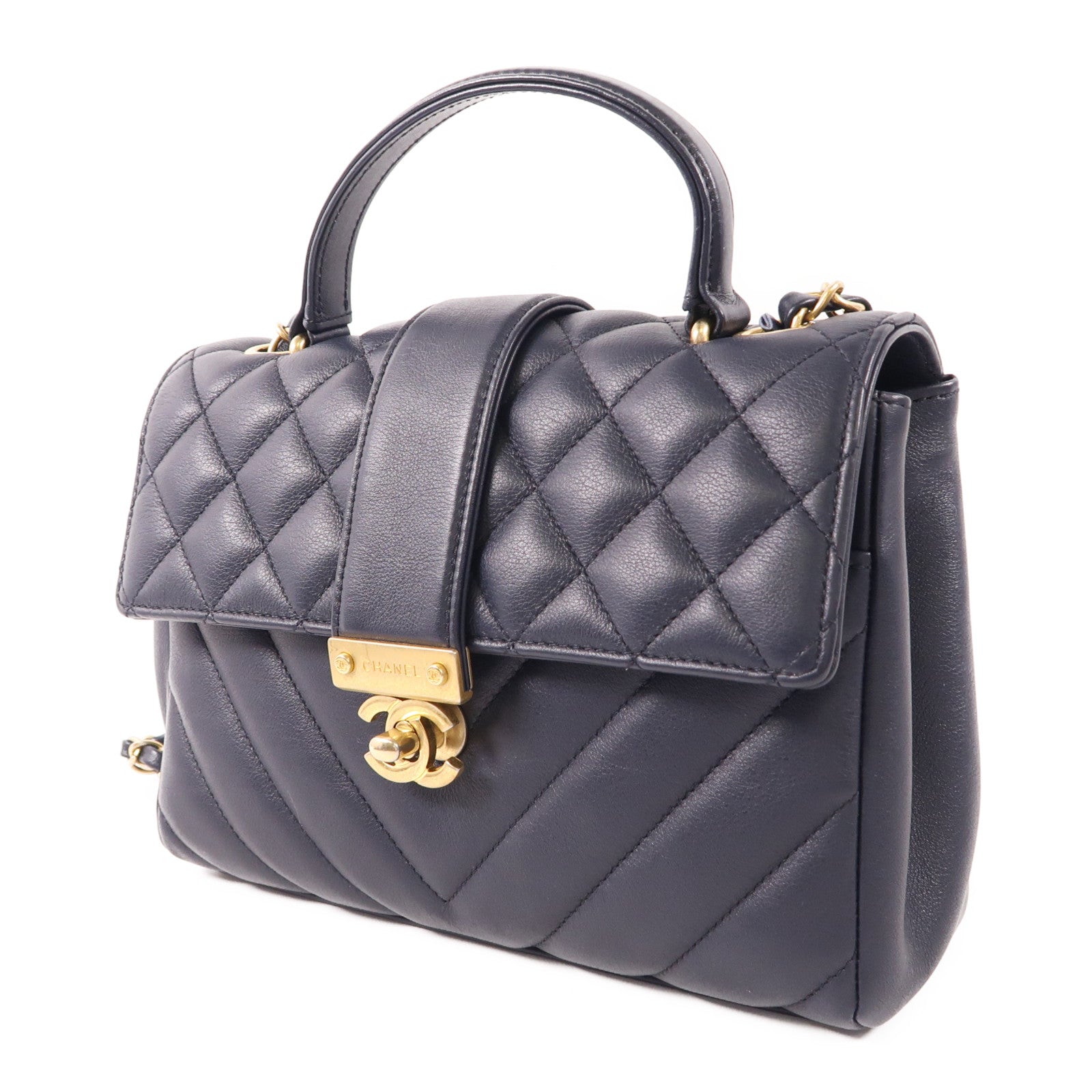 CHANEL 牛皮皮革Shoulder Bag金扣鏈帶手挽肩背兩用袋