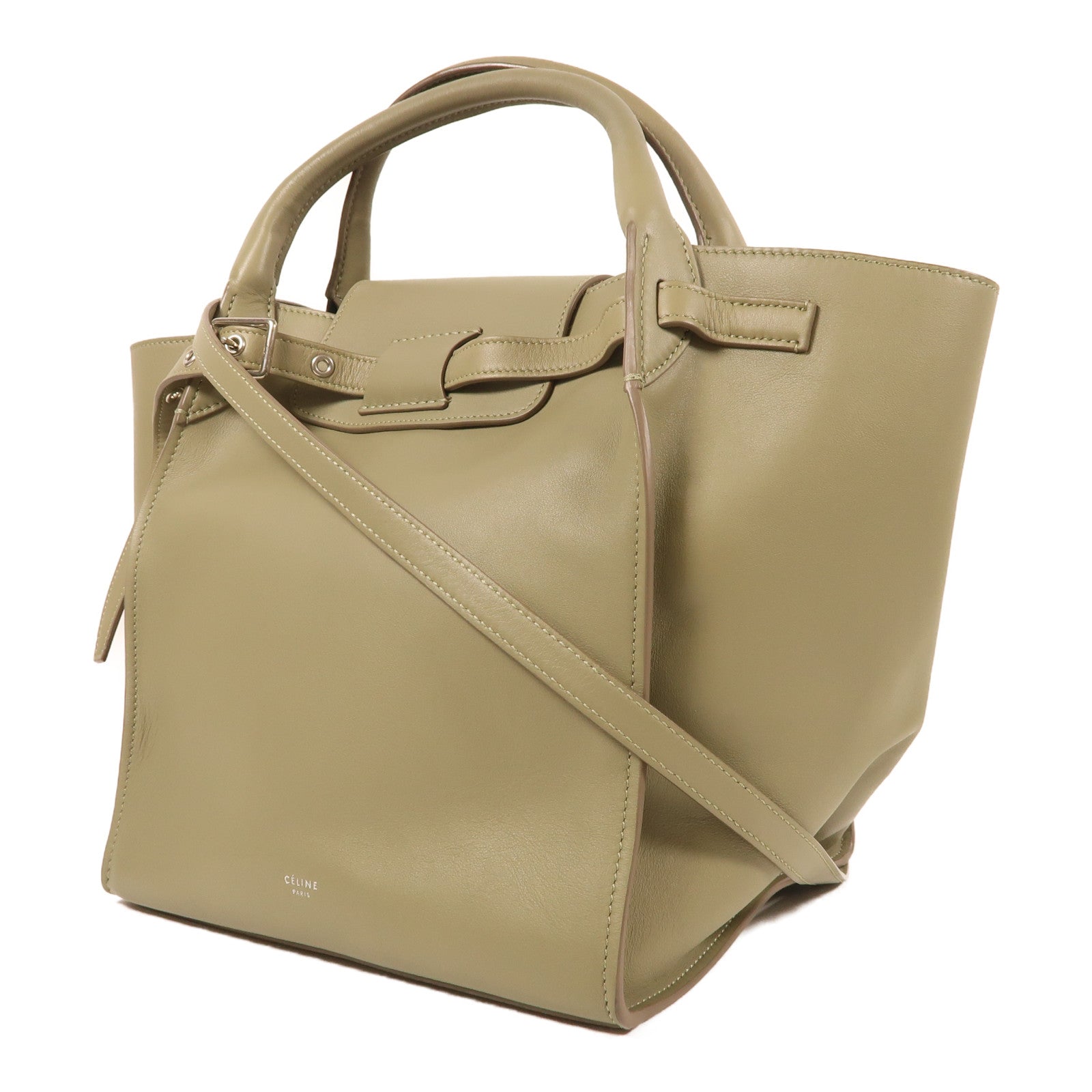 CELINE 牛皮皮革Big Bag銀扣手挽肩背兩用袋綠色