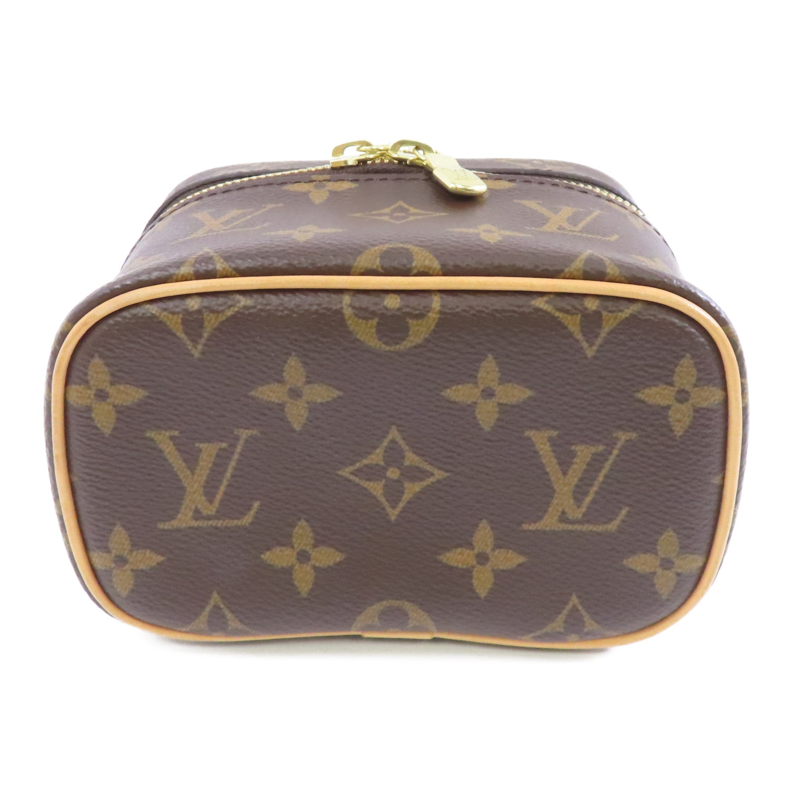 LOUIS VUITTON Monogram Nice Nano金扣手挽袋棕色