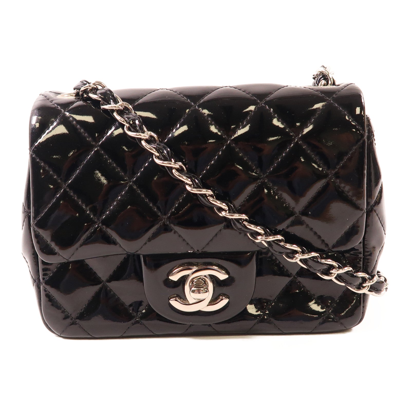 CHANEL 漆皮皮革Classic 17銀扣鏈帶肩背袋