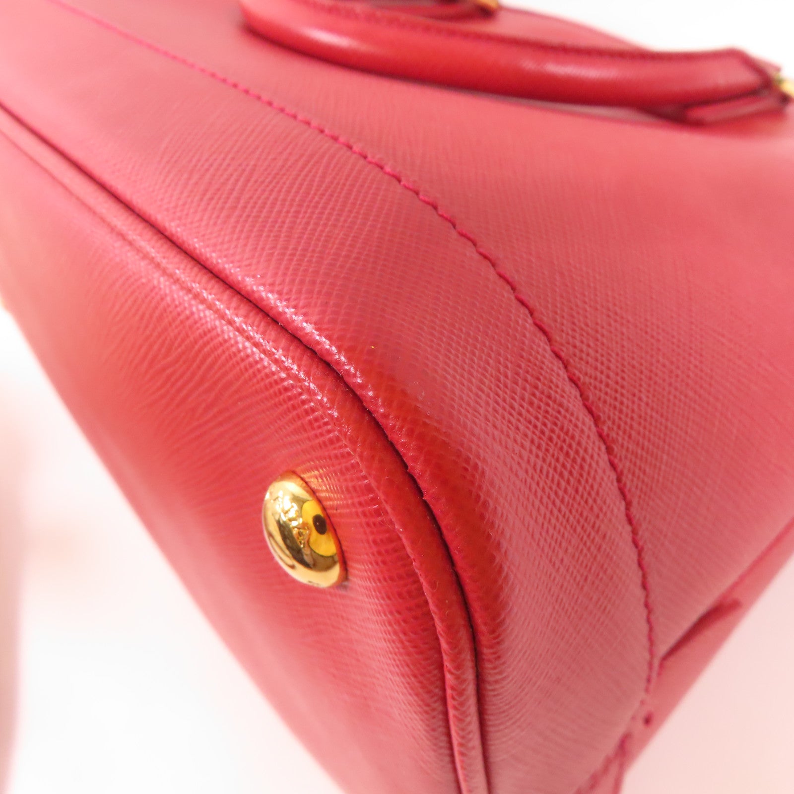 PRADA 牛皮皮革Saffiano Lux Bag金扣手挽肩背兩用袋紅色