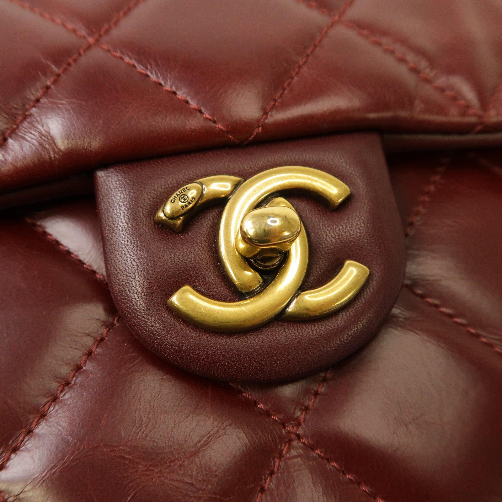 CHANEL 菱格牛皮皮革2 Way Shoulder金扣手挽肩背兩用袋紅色
