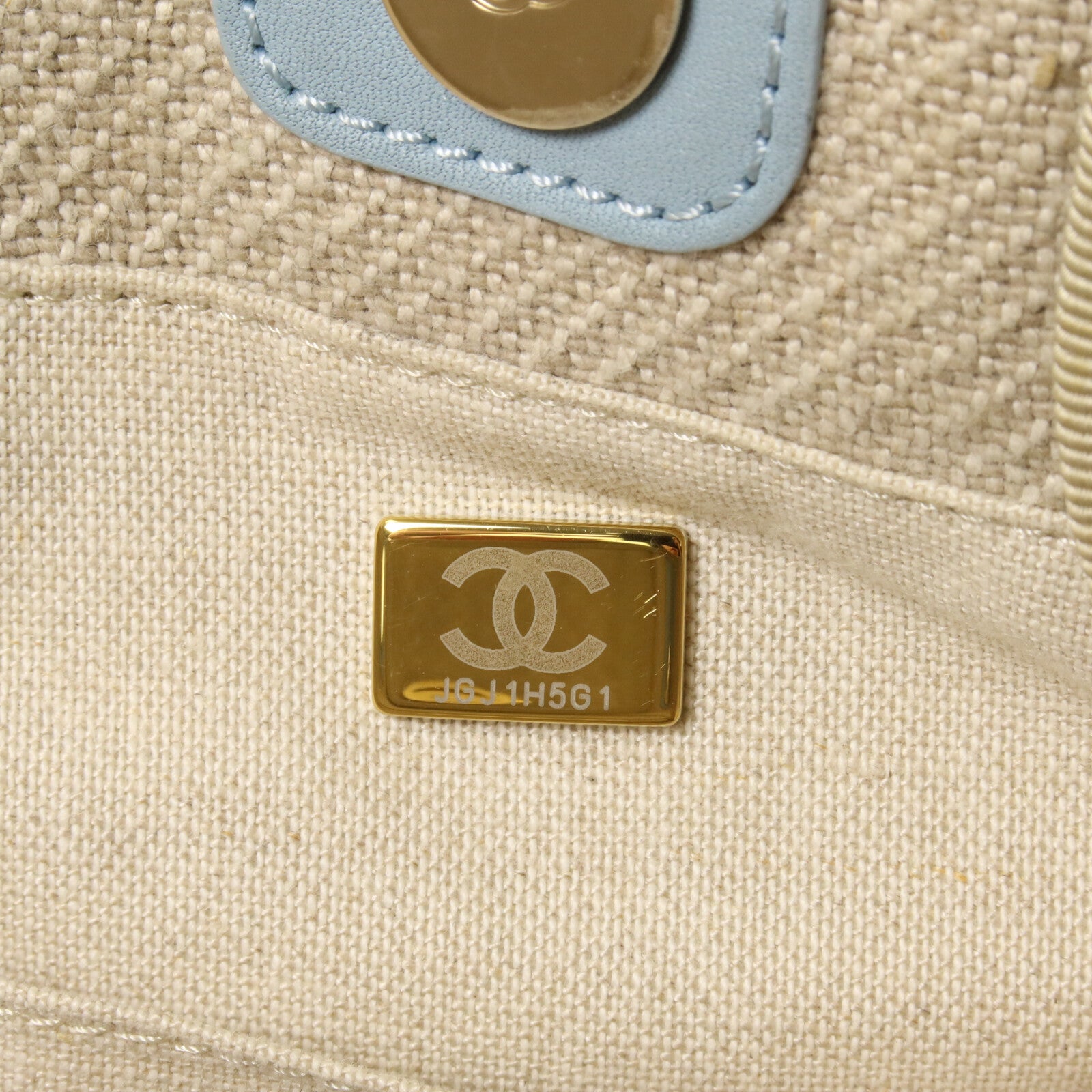CHANEL 帆布Deauville Tote Small鏈帶手挽肩背兩用袋