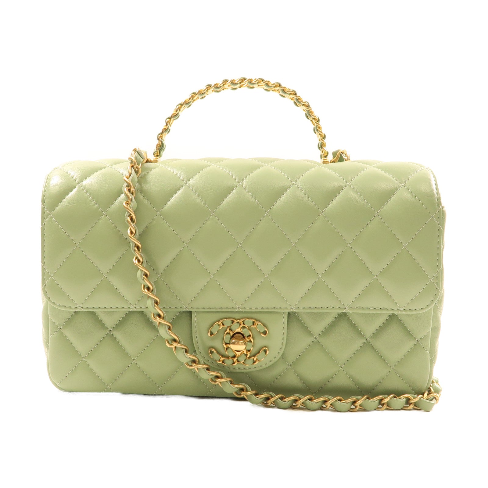 CHANEL 羊皮皮革2Way Shoulder金扣鏈帶手挽肩背兩用袋