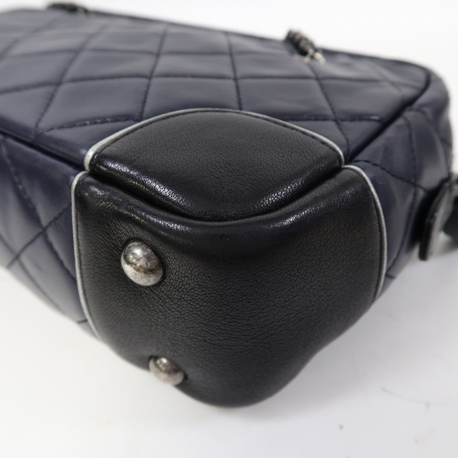 CHANEL 【激減優惠】菱格羊皮皮革Shoulder Bag銀扣鏈帶肩背袋藍色