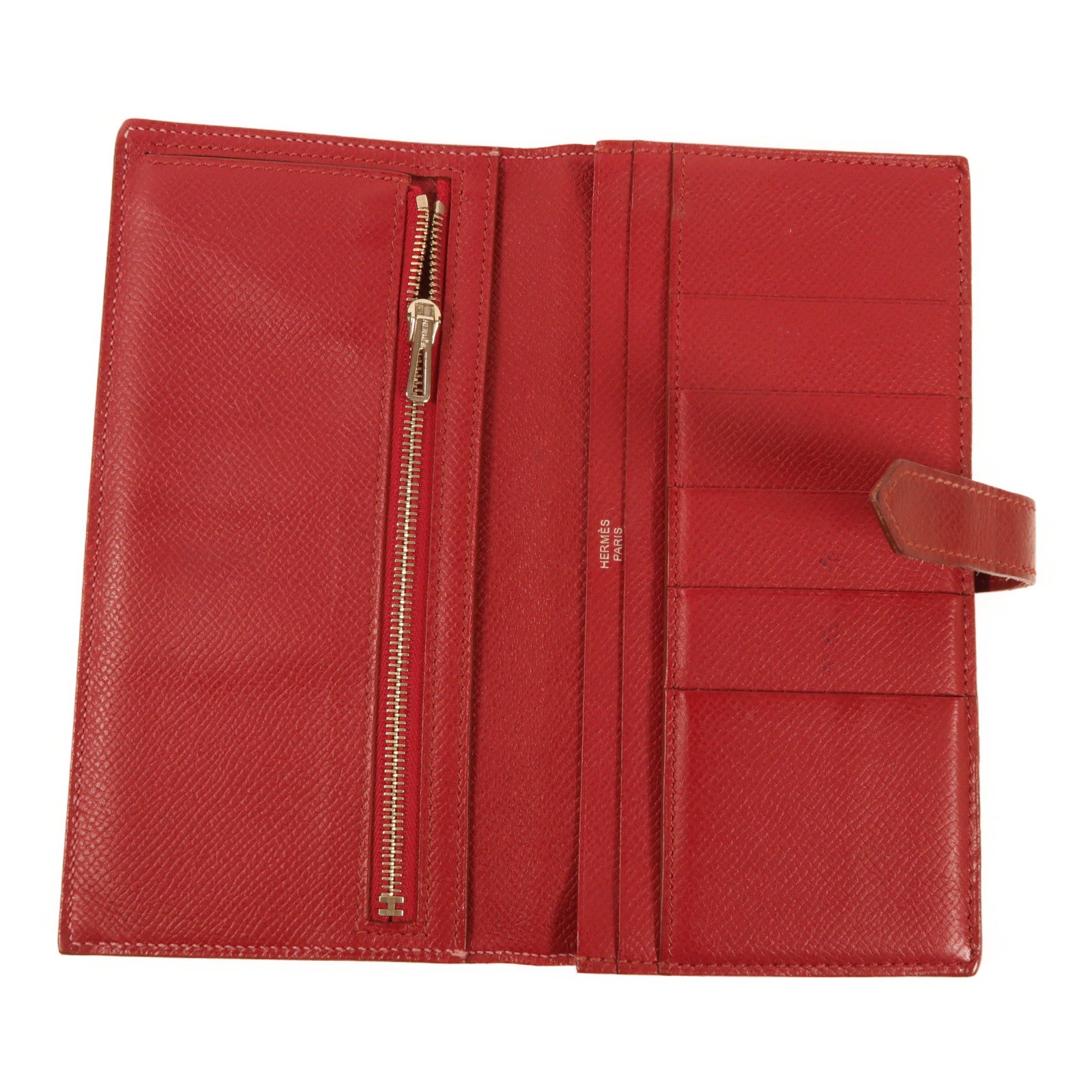 HERMES Evercolor皮革Bearn Long Wallet銀扣長錢包Rouge Grenade