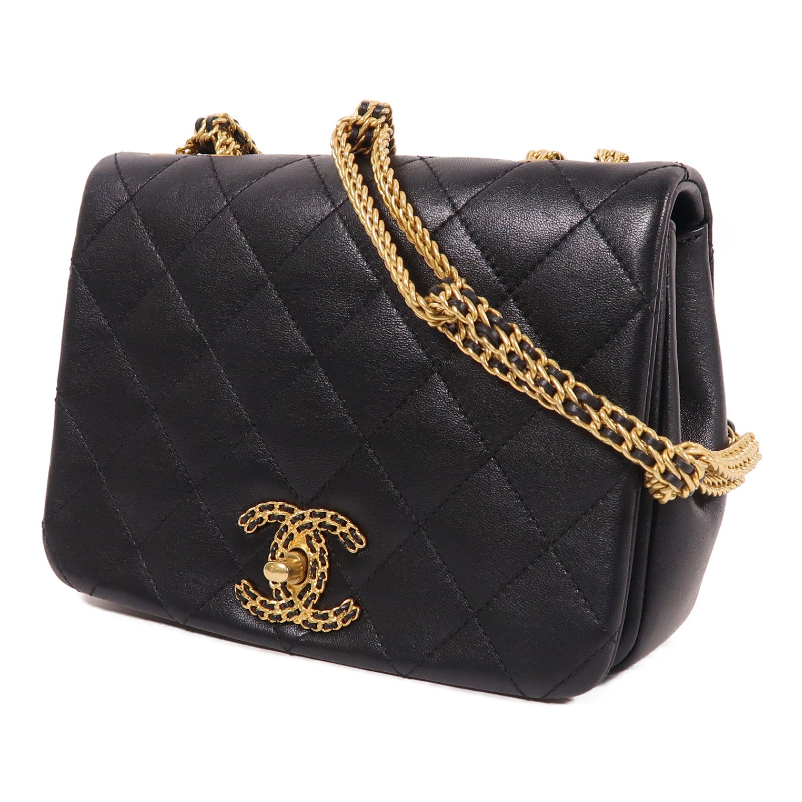 CHANEL 【激減優惠】牛皮皮革Chain Shoulder金扣鏈帶肩背袋
