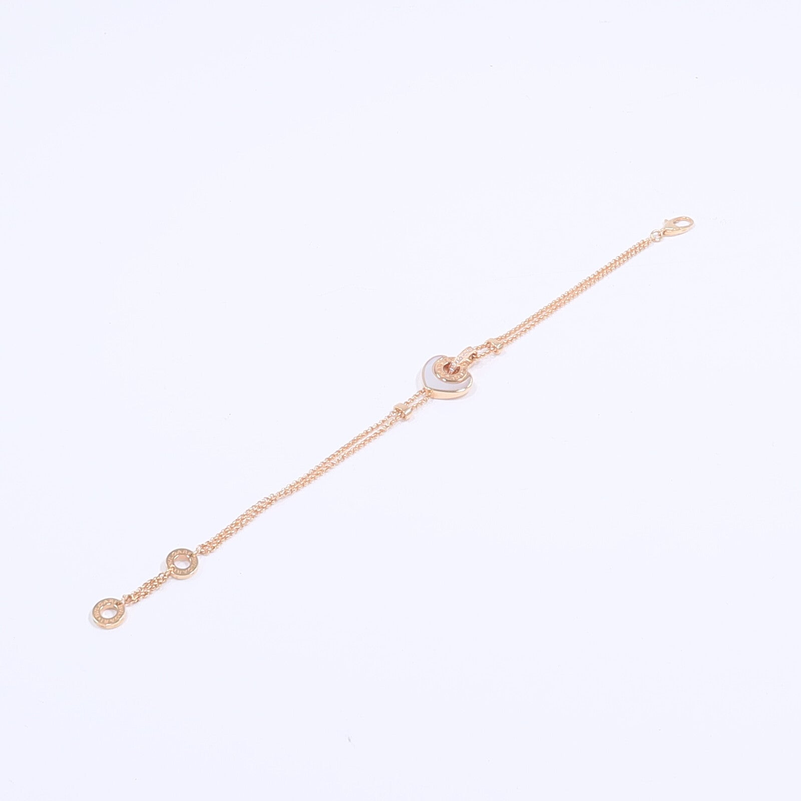 BVLGARI 18K玫瑰金Cuore Bracelet珍珠母貝/鑽石手鏈
