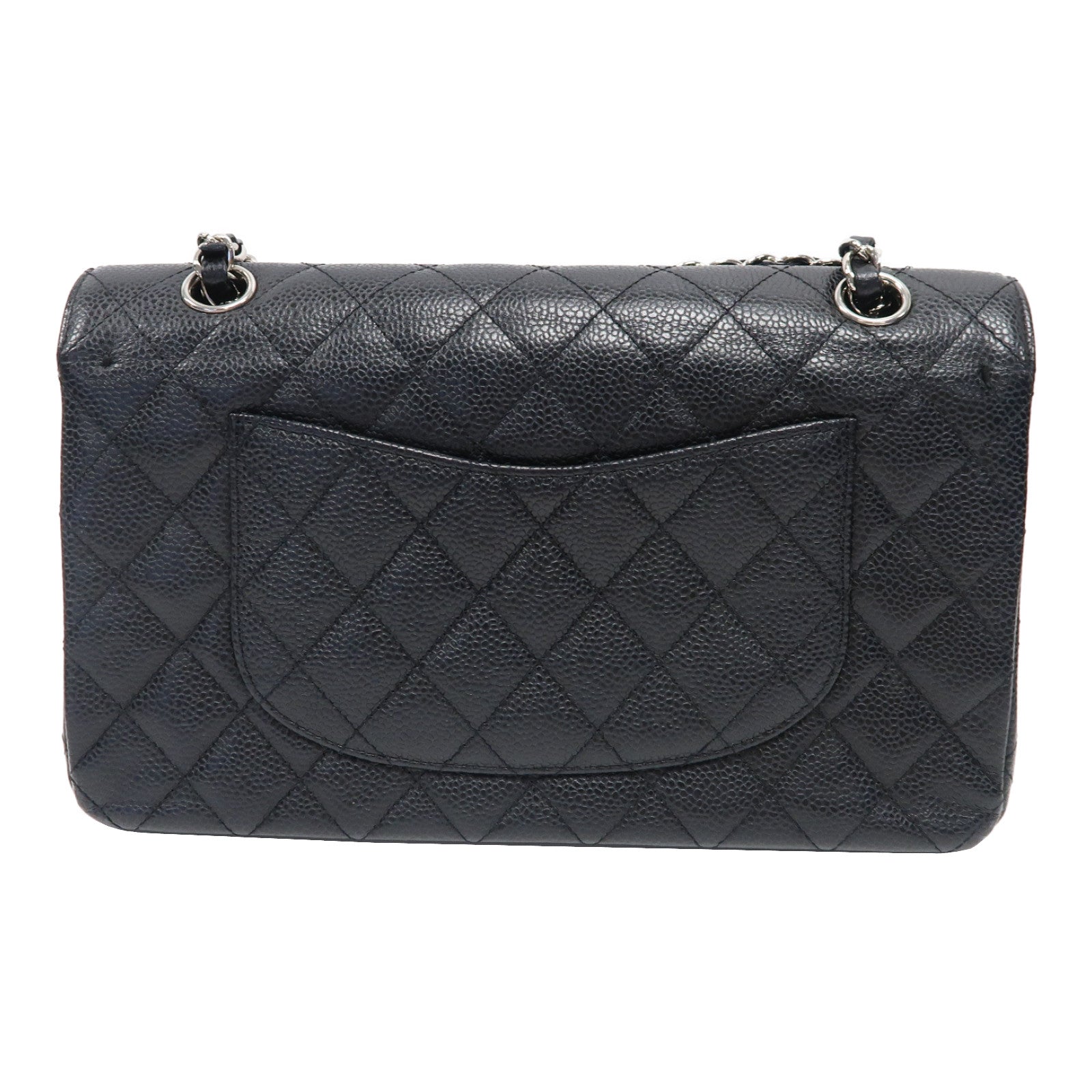 CHANEL 菱格Caviar皮革Classic 25銀扣鏈帶肩背袋黑色
