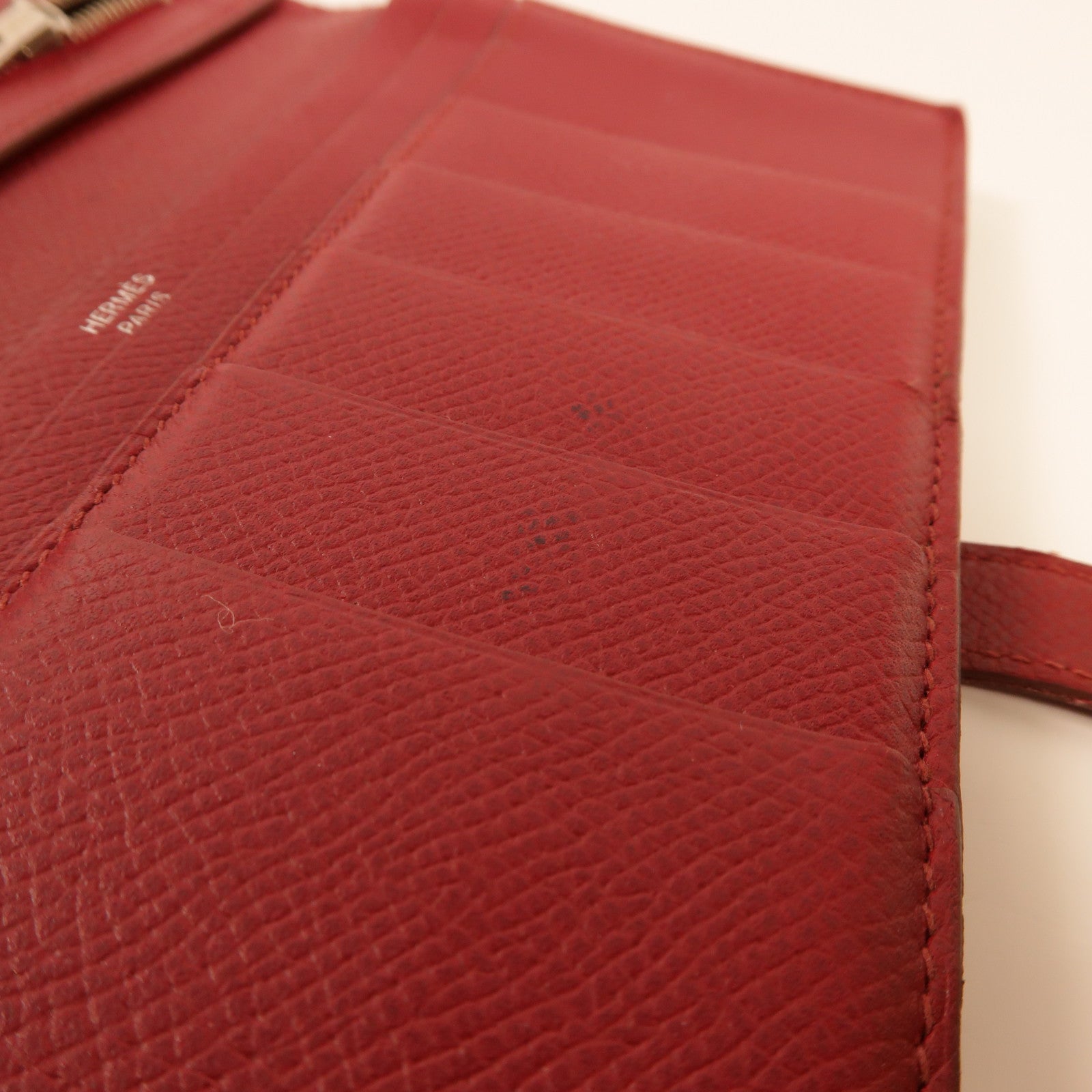 HERMES Evercolor皮革Bearn Long Wallet銀扣長錢包Rouge Grenade