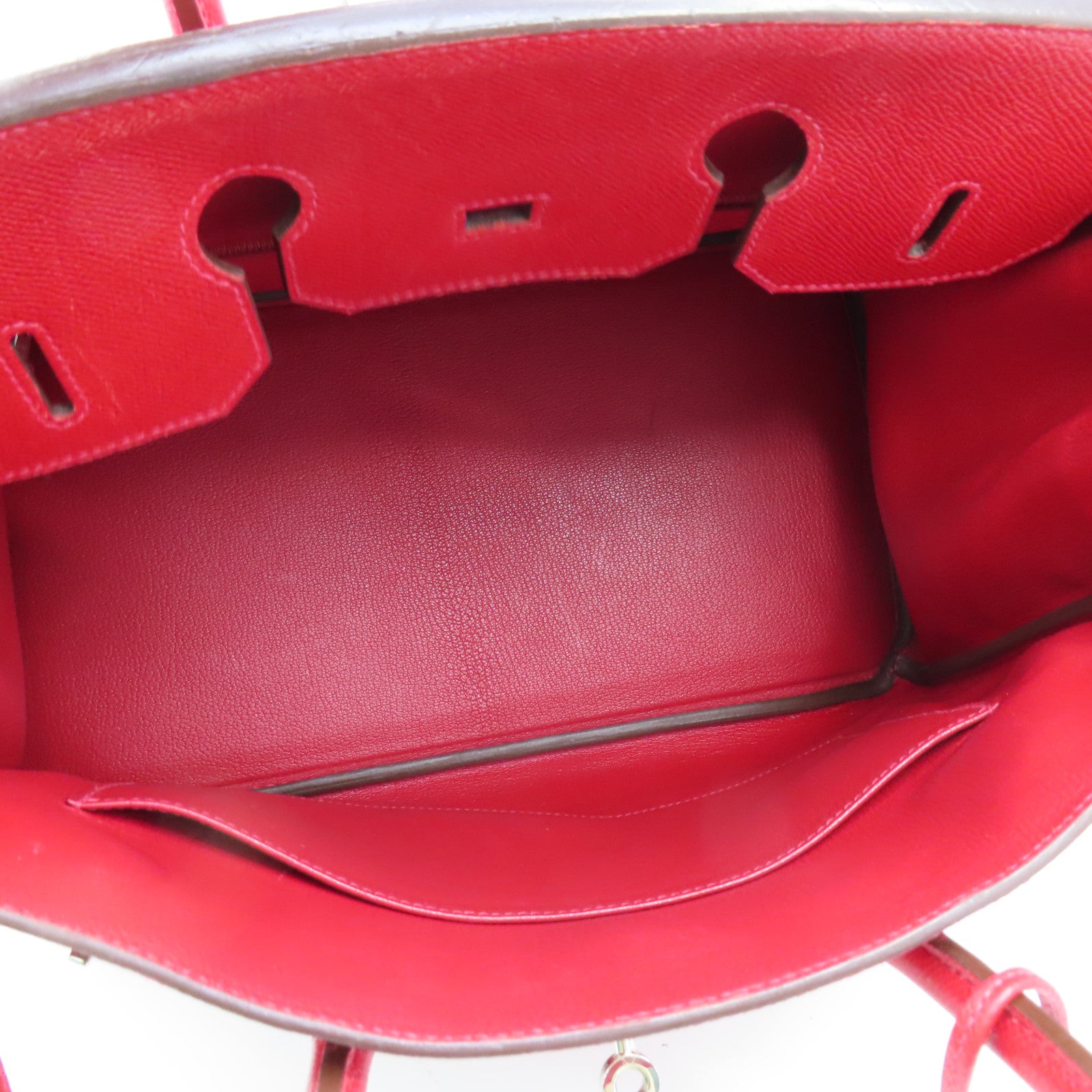 HERMES Epsom Leather Birkin 35 Silver Buckle Hand Bag Ferrari Red