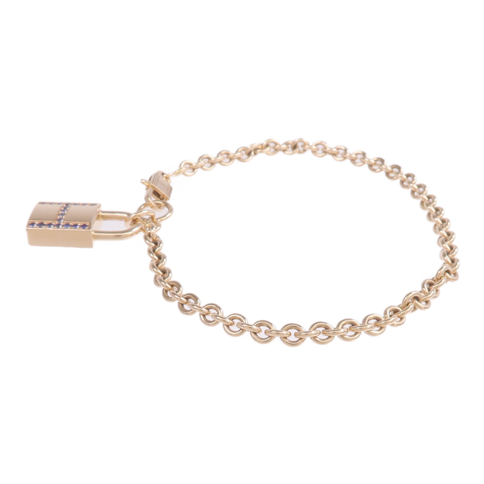HERMES 18K玫瑰金/藍寶石Amulettes Cadenas Bracelet手鏈