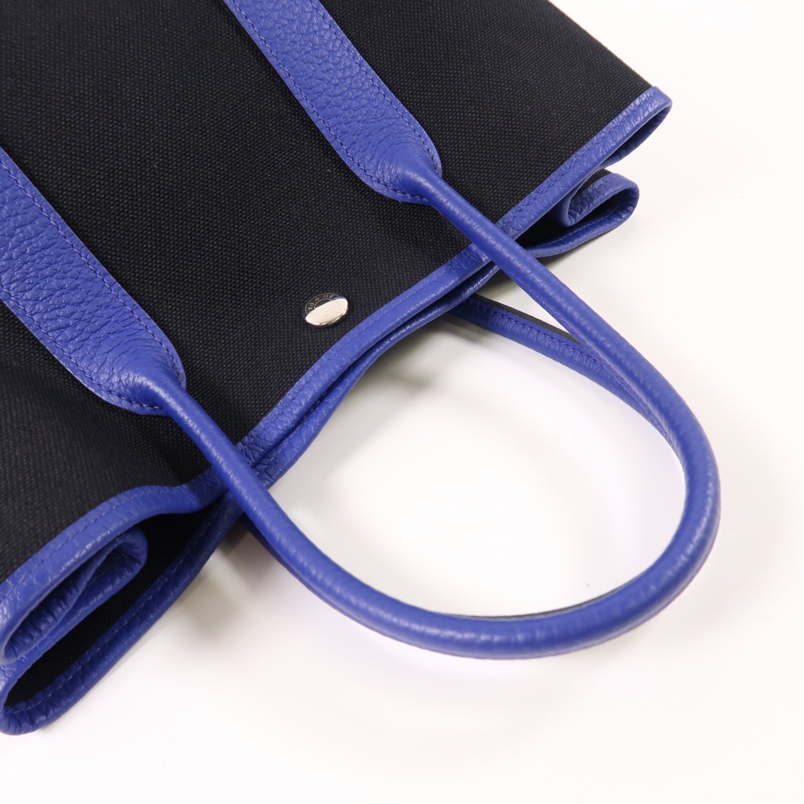 HERMES PHW Garden Party PM Tote Bag Canvas Blue/Black