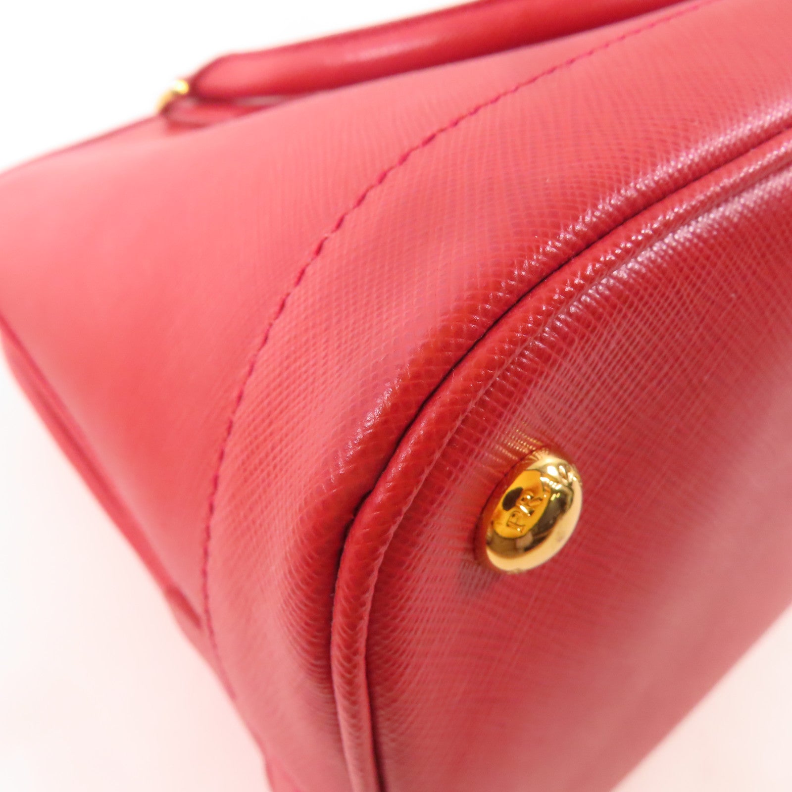 PRADA 牛皮皮革Saffiano Lux Bag金扣手挽肩背兩用袋紅色