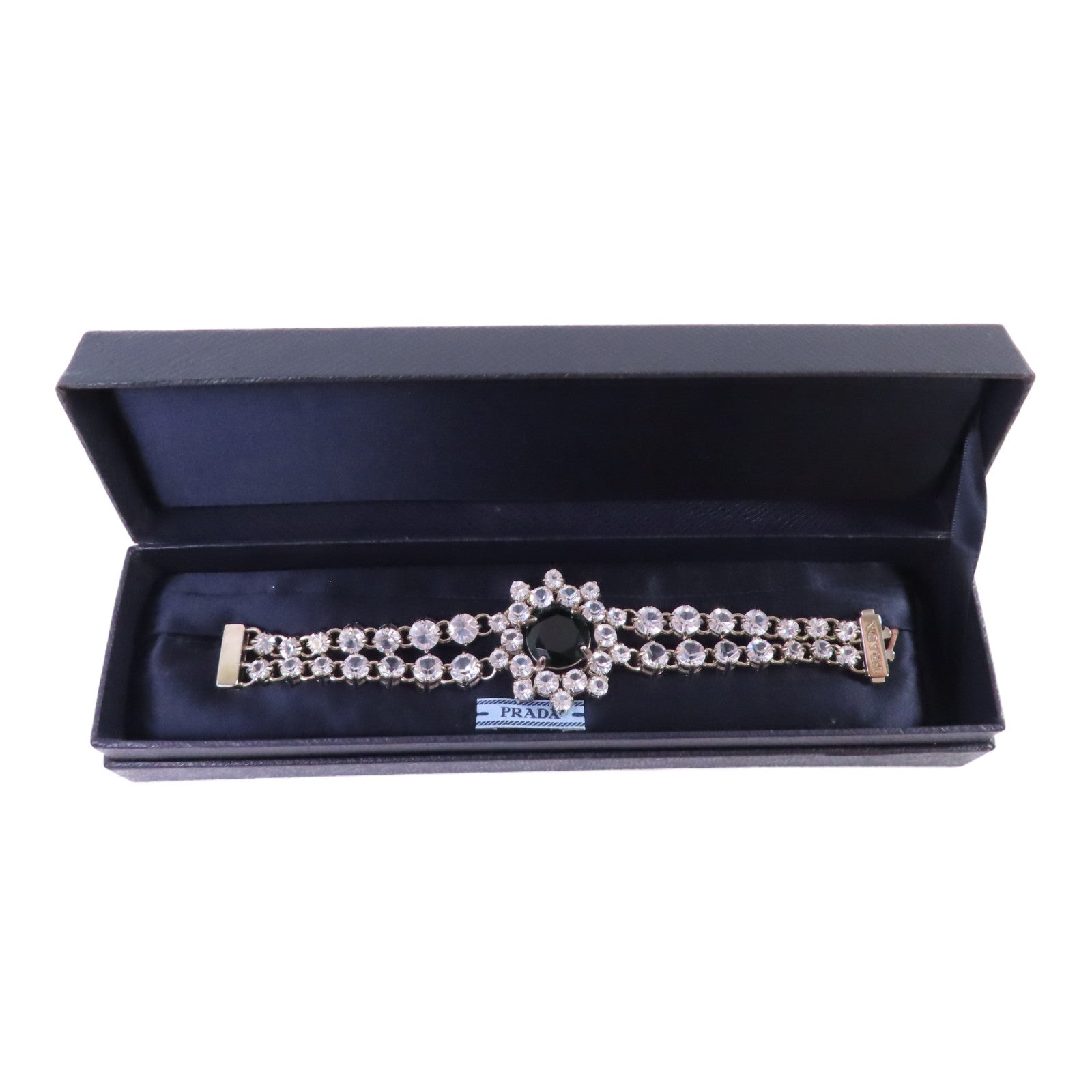 PRADA 金屬/水晶玻璃Bracelet銀扣手鏈綠色