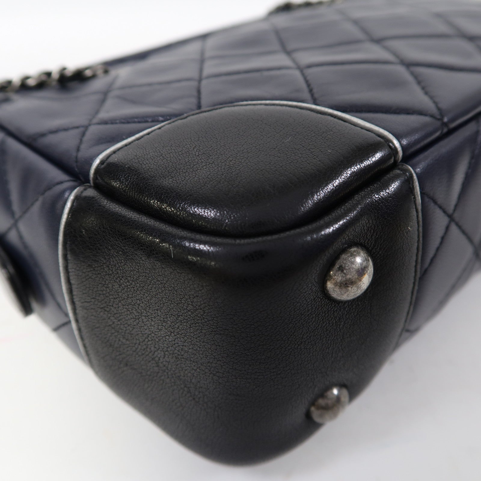 CHANEL 【激減優惠】菱格羊皮皮革Shoulder Bag銀扣鏈帶肩背袋藍色