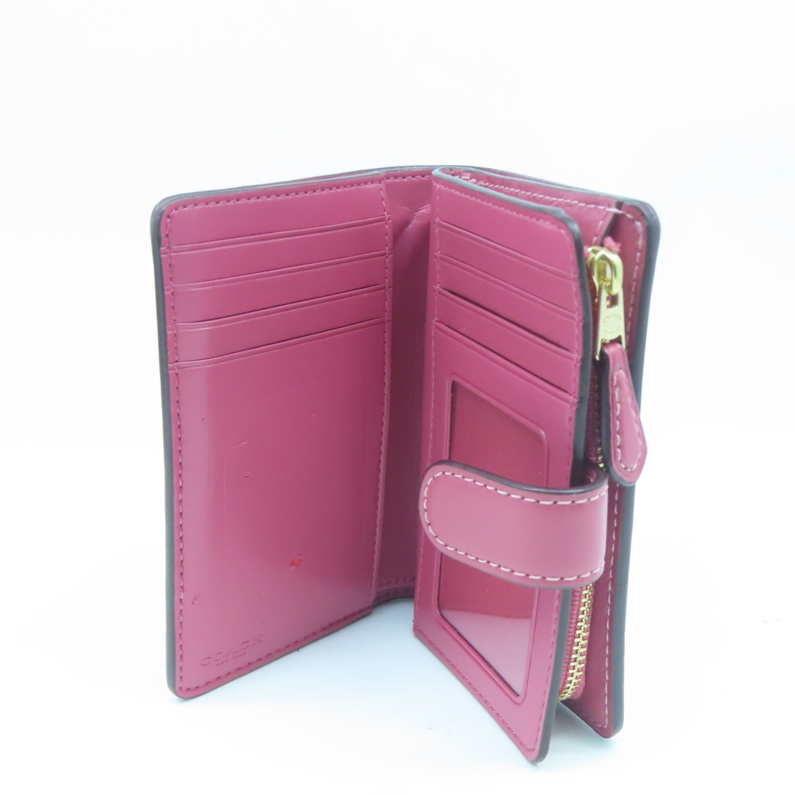 COACH 【激減優惠】塗層帆布Wallet金扣錢包粉紅色/米色