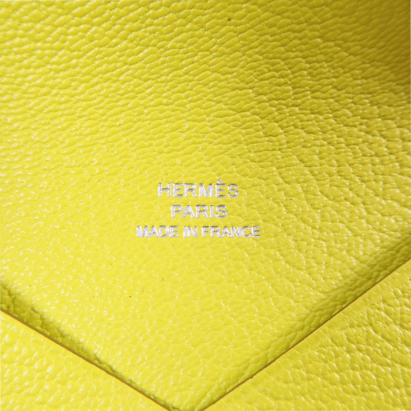 HERMES Chevre皮革Calvi銀扣卡片套黃色