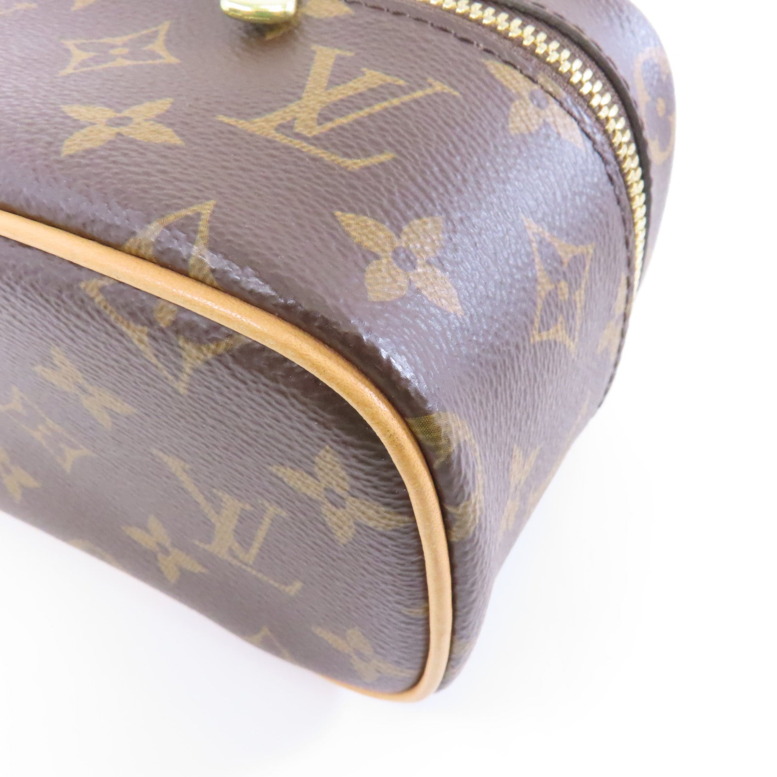 LOUIS VUITTON Monogram Nice Nano金扣手挽袋棕色