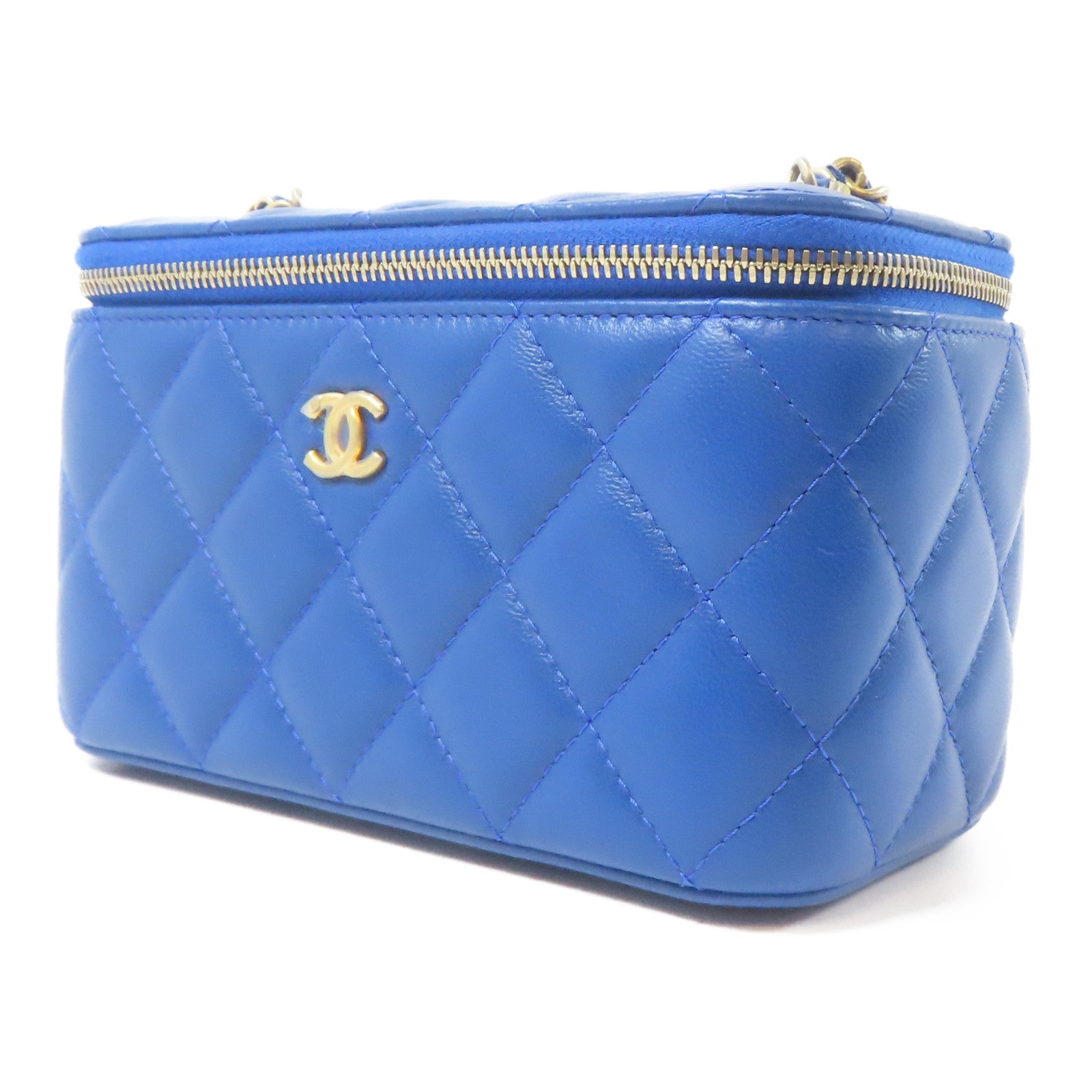 CHANEL 【激減優惠】菱格羊皮皮革Vanity Bag金扣鏈帶肩背袋藍色