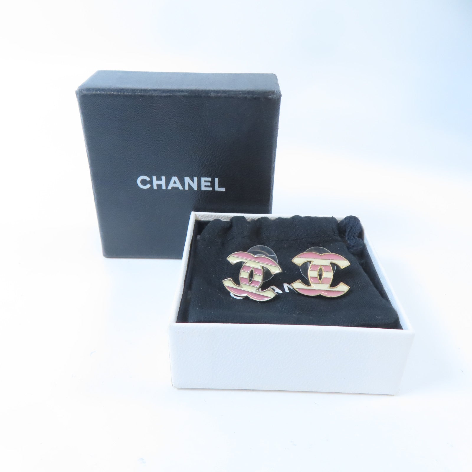 CHANEL 金屬Pierced Earring耳環粉紅色/米色