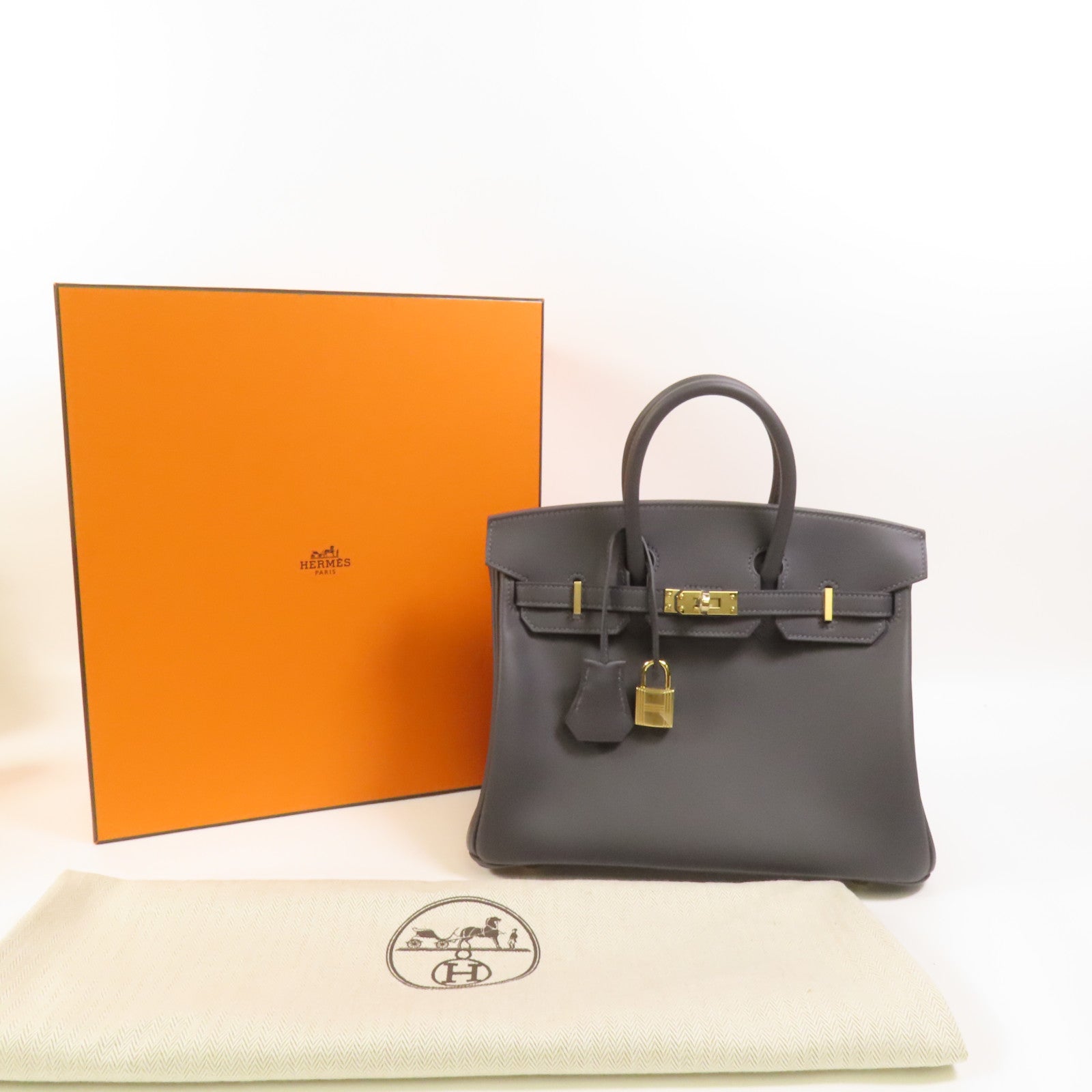 HERMES Swift皮革Birkin 25金扣手挽袋Ardoise