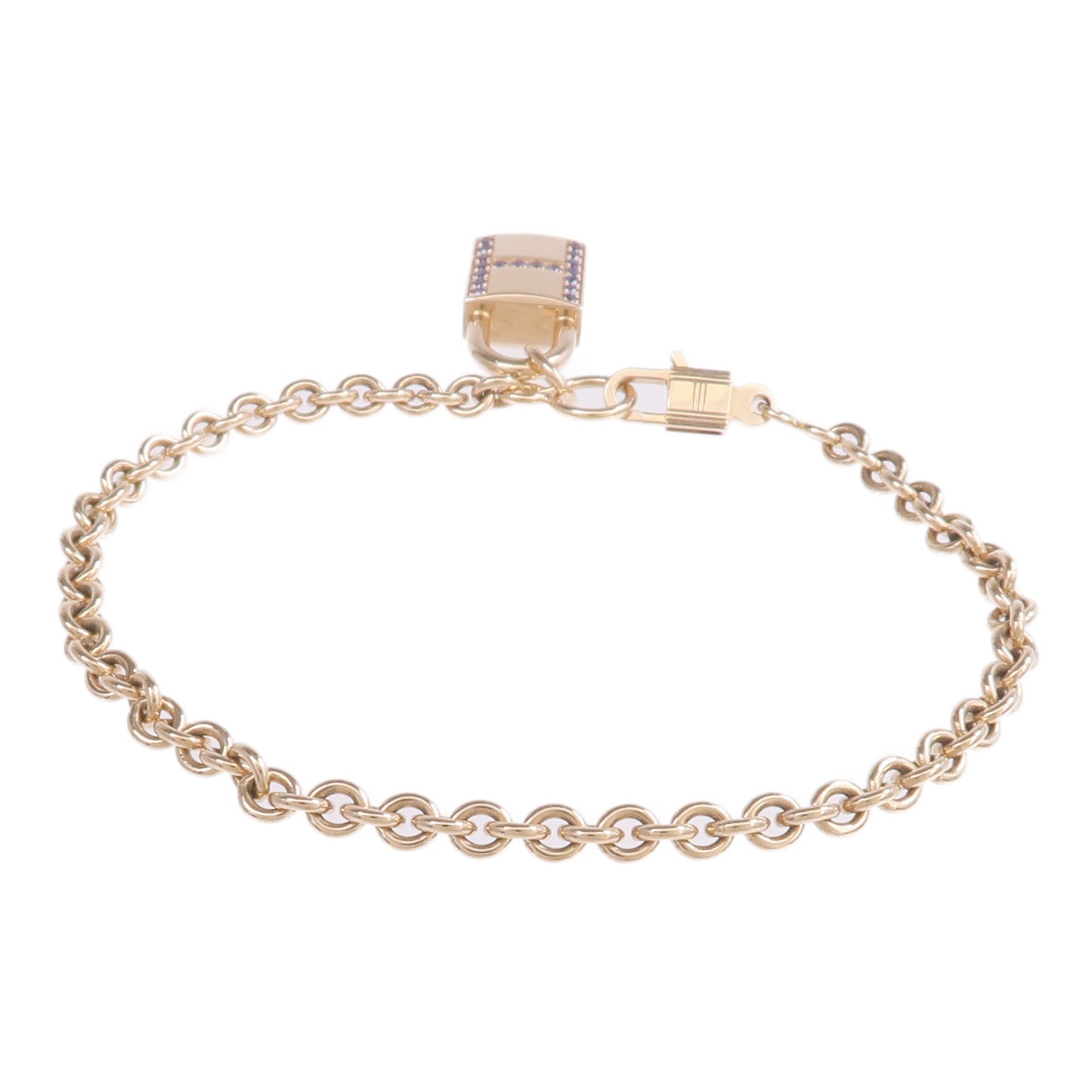 HERMES 18K玫瑰金/藍寶石Amulettes Cadenas Bracelet手鏈