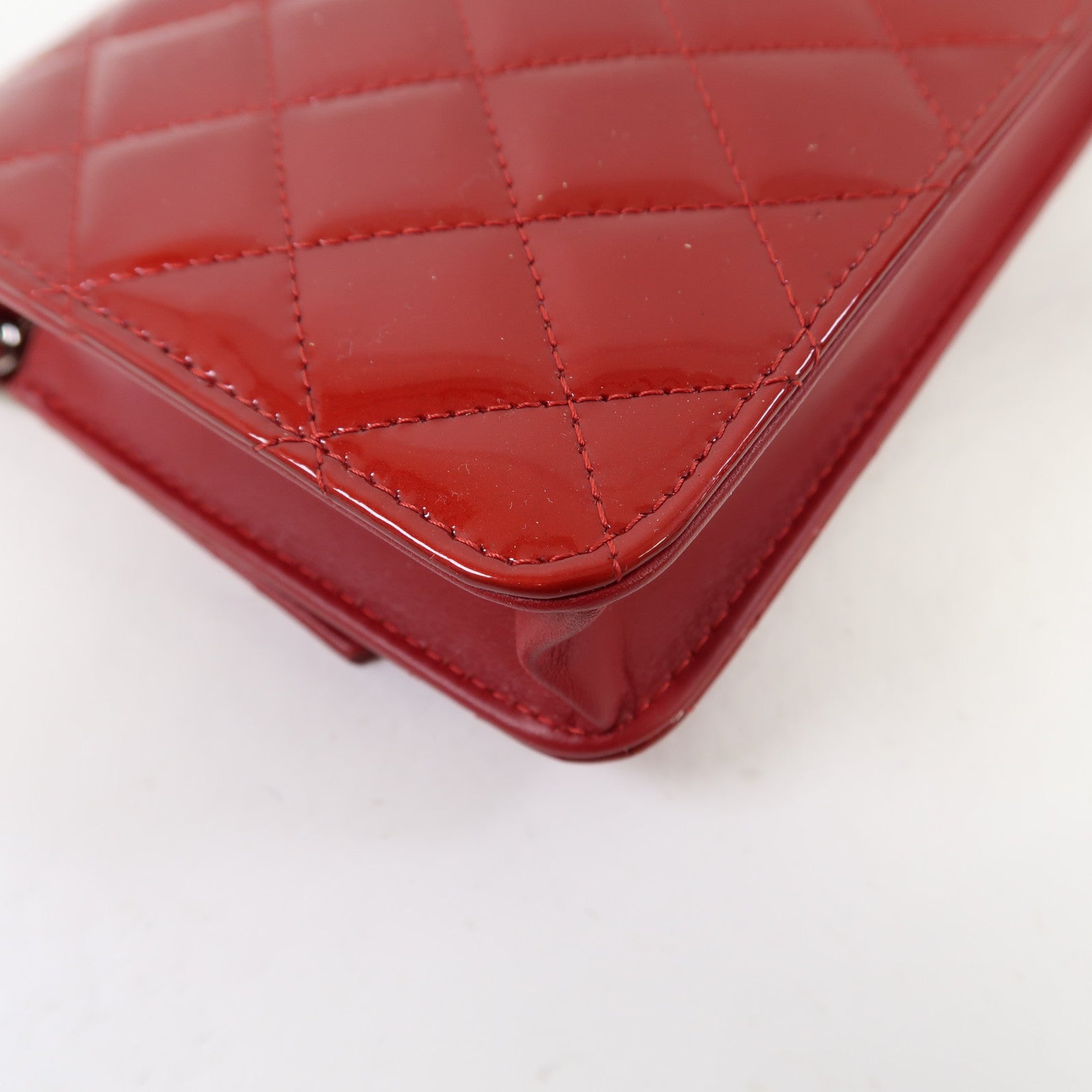 CHANEL 菱格漆皮皮革Wallet On Chain銀扣鏈帶肩背袋紅色