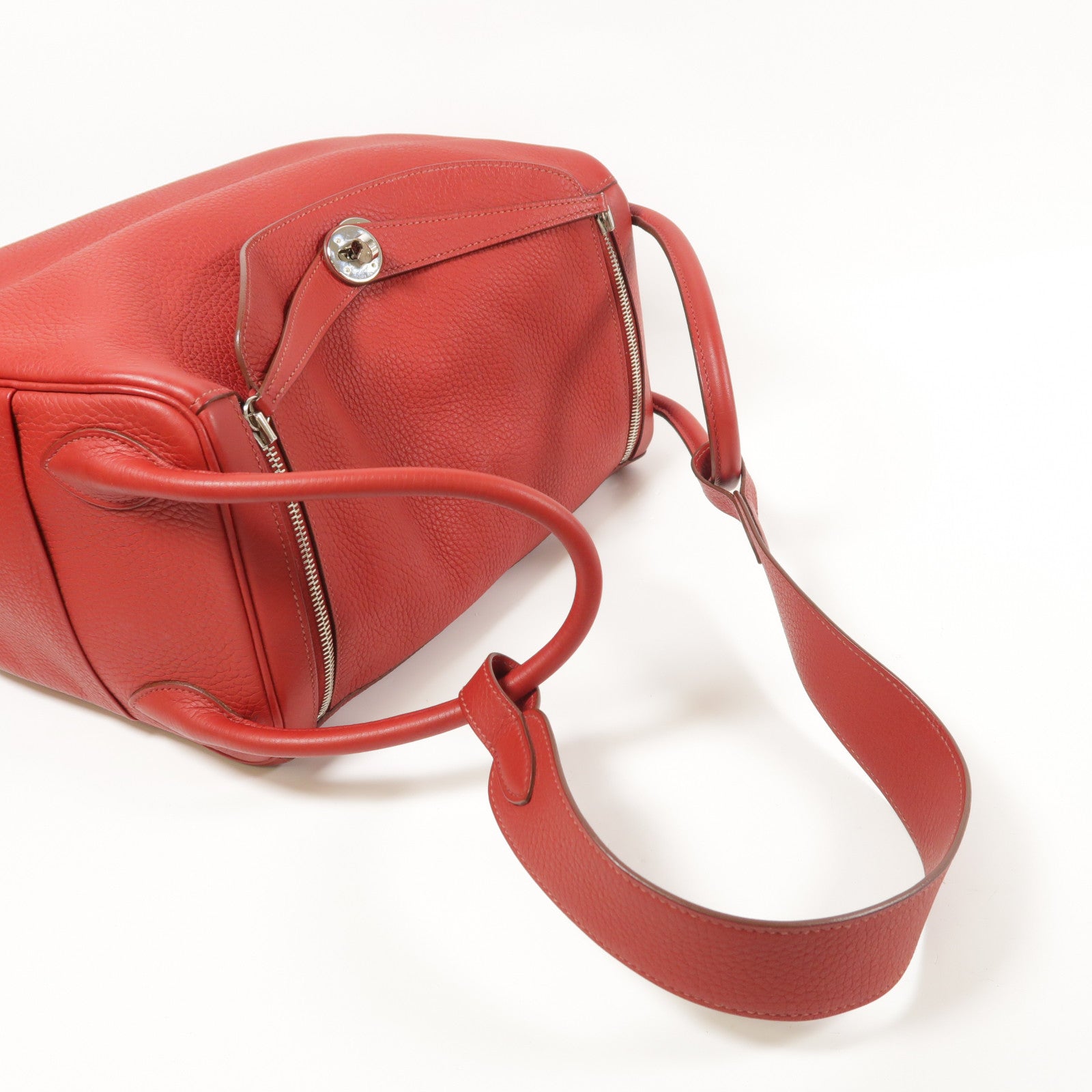 HERMES Clemence皮革Lindy 34銀扣手挽肩背兩用袋Rouge Casaqe