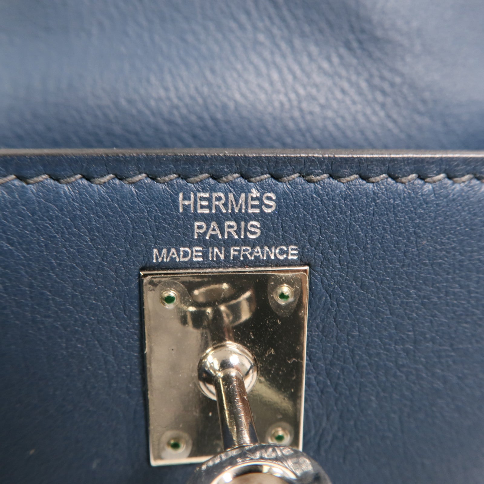HERMES 【激減優惠】Evercolor皮革Kelly Dance銀扣肩背袋Deep Blue
