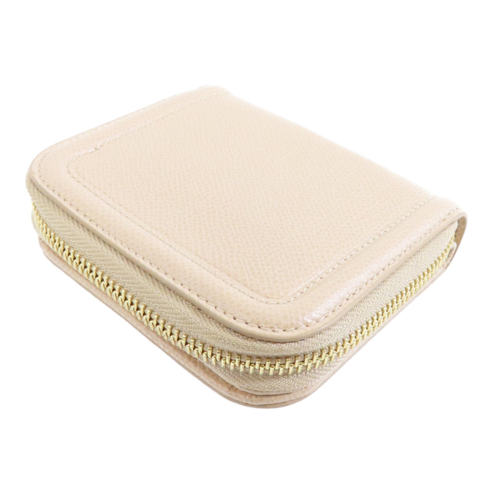 Salvatore Ferragamo 牛皮皮革Zipped Wallet金扣錢包米色