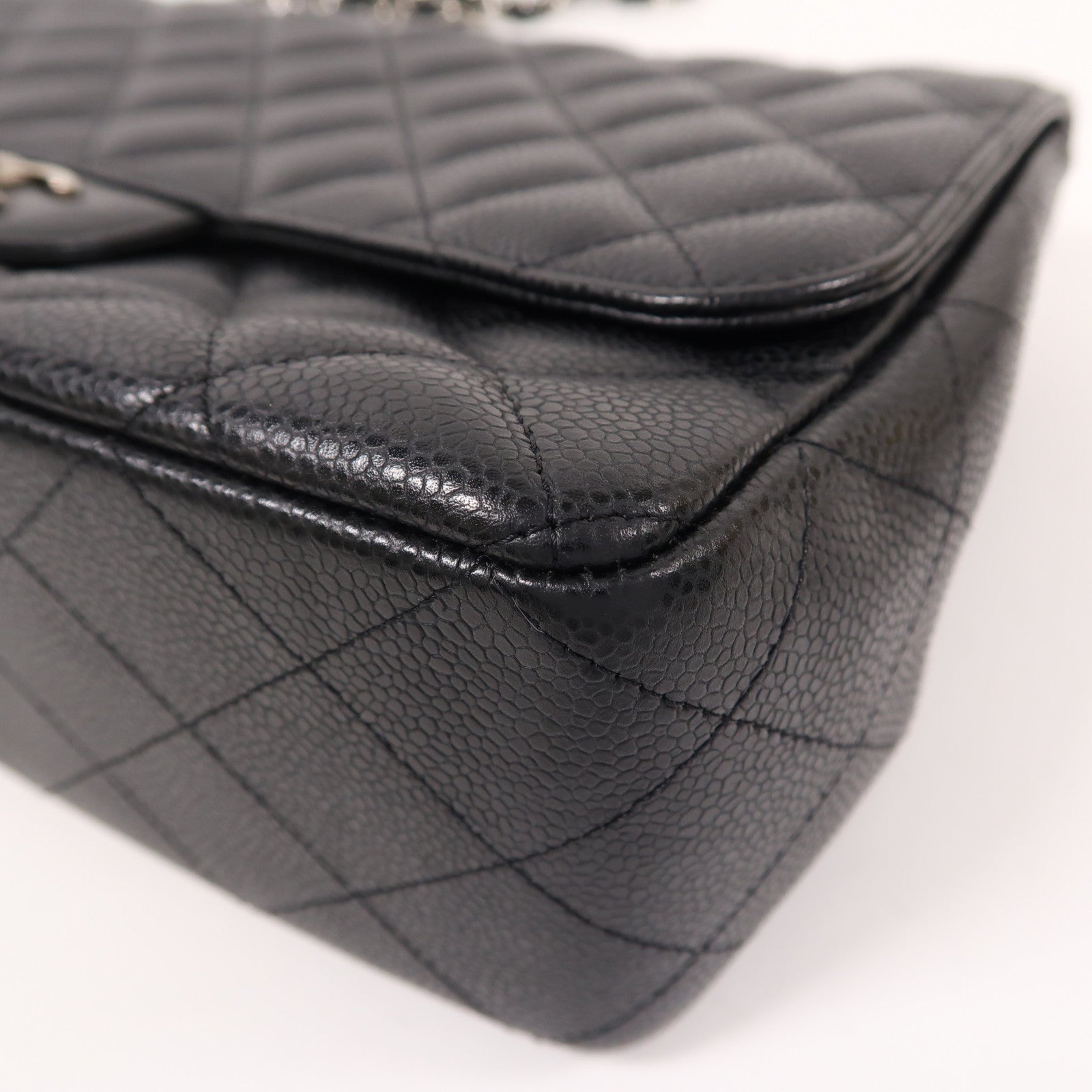 CHANEL 牛皮皮革Large Classic銀扣鏈帶肩背袋