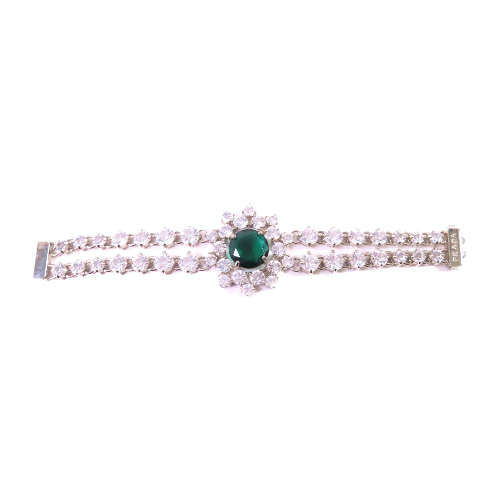PRADA 金屬/水晶玻璃Bracelet銀扣手鏈綠色