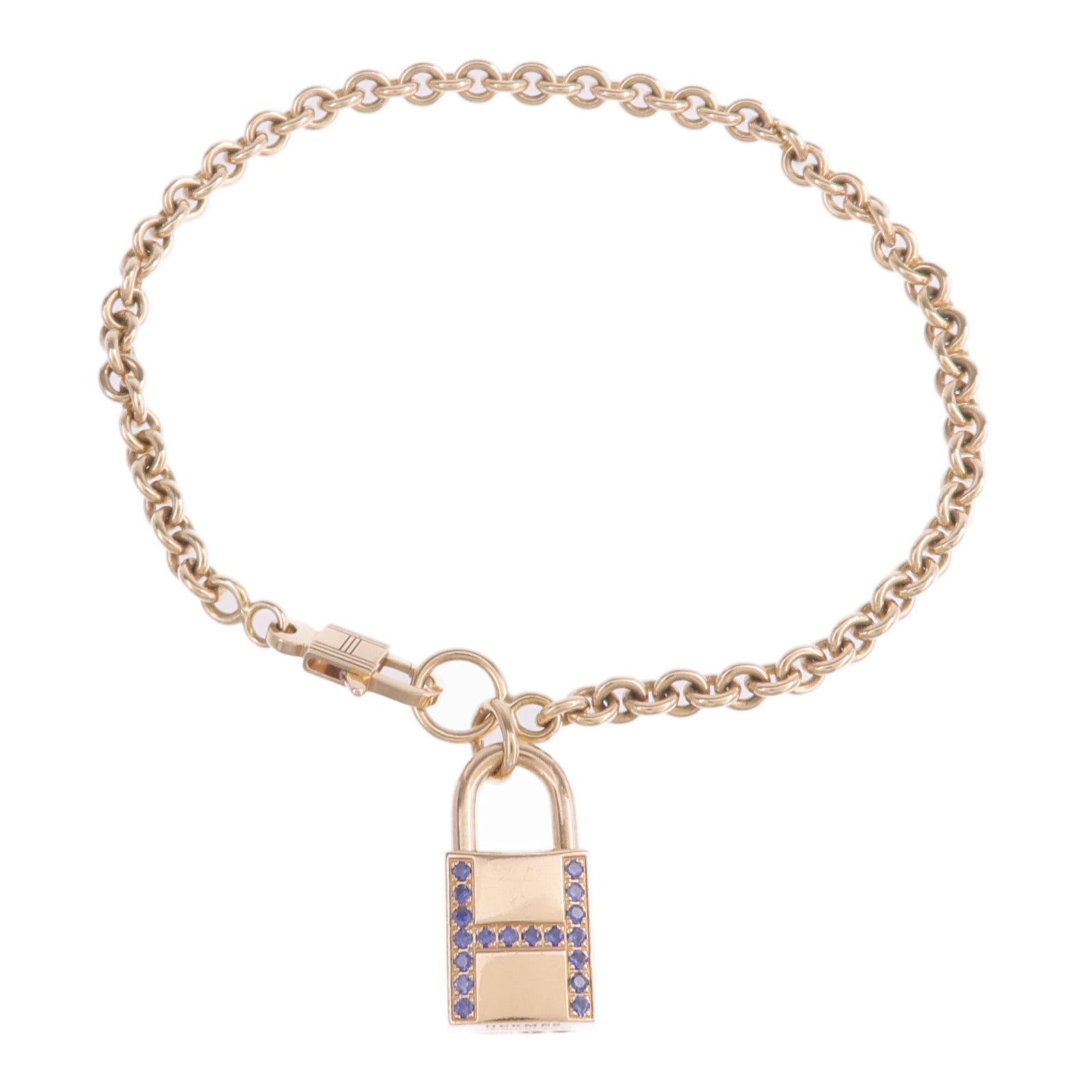 HERMES 18K玫瑰金/藍寶石Amulettes Cadenas Bracelet手鏈