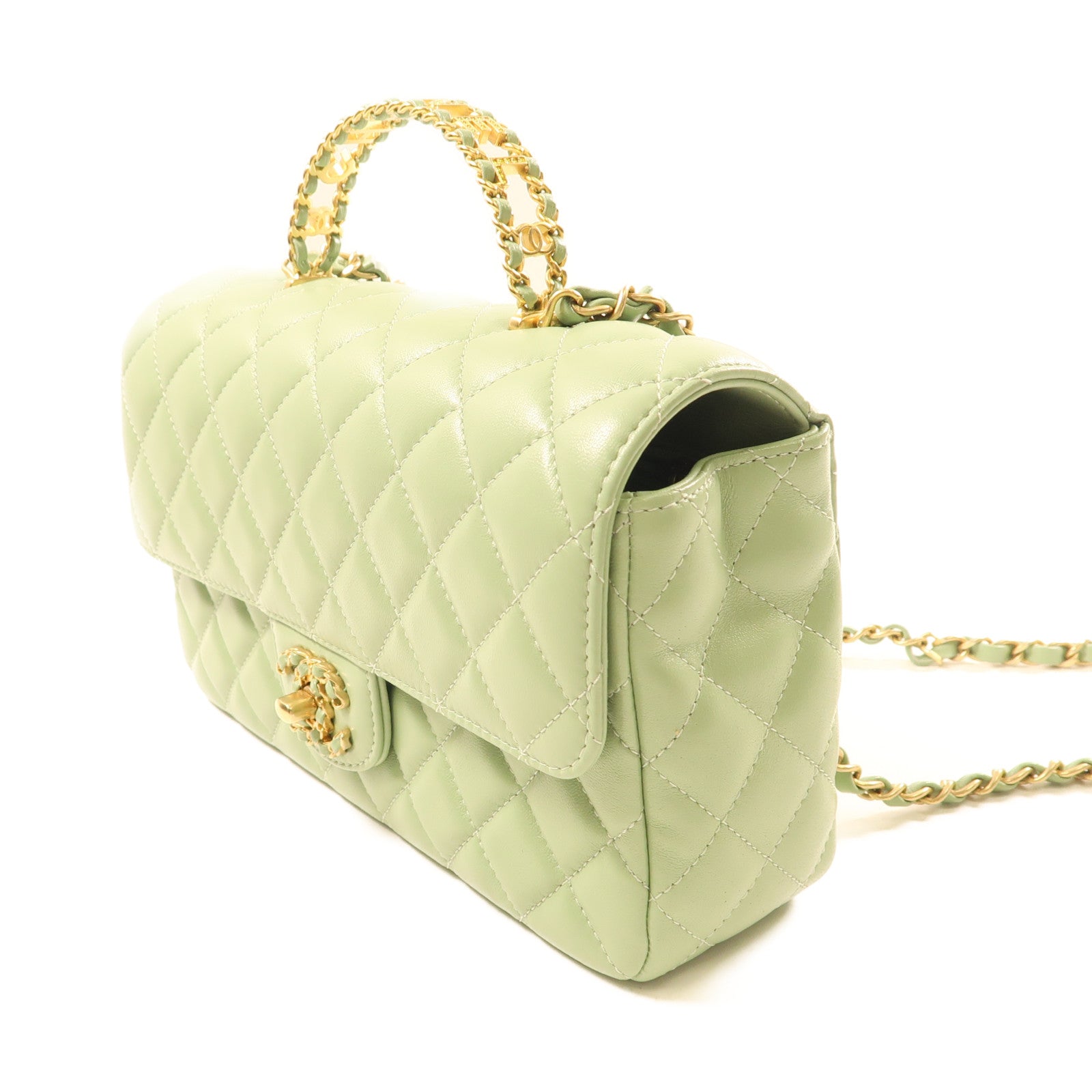 CHANEL 羊皮皮革2Way Shoulder金扣鏈帶手挽肩背兩用袋
