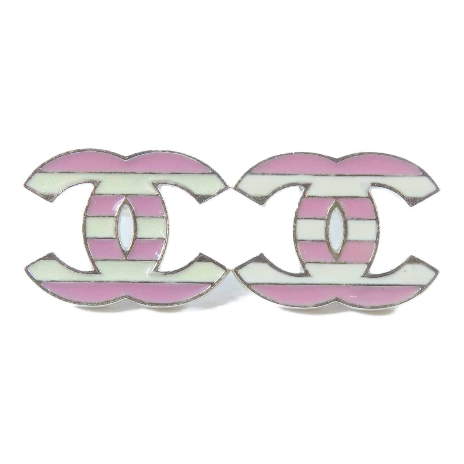 CHANEL 金屬Pierced Earring耳環粉紅色/米色