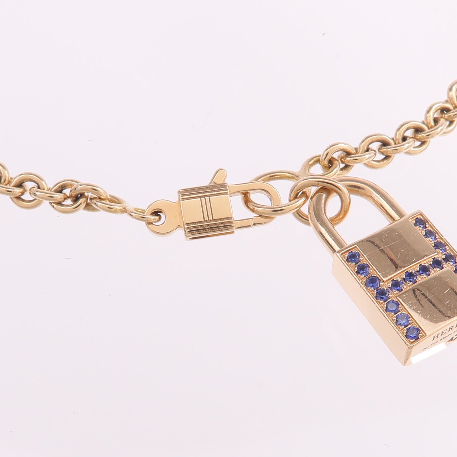 HERMES 18K玫瑰金/藍寶石Amulettes Cadenas Bracelet手鏈