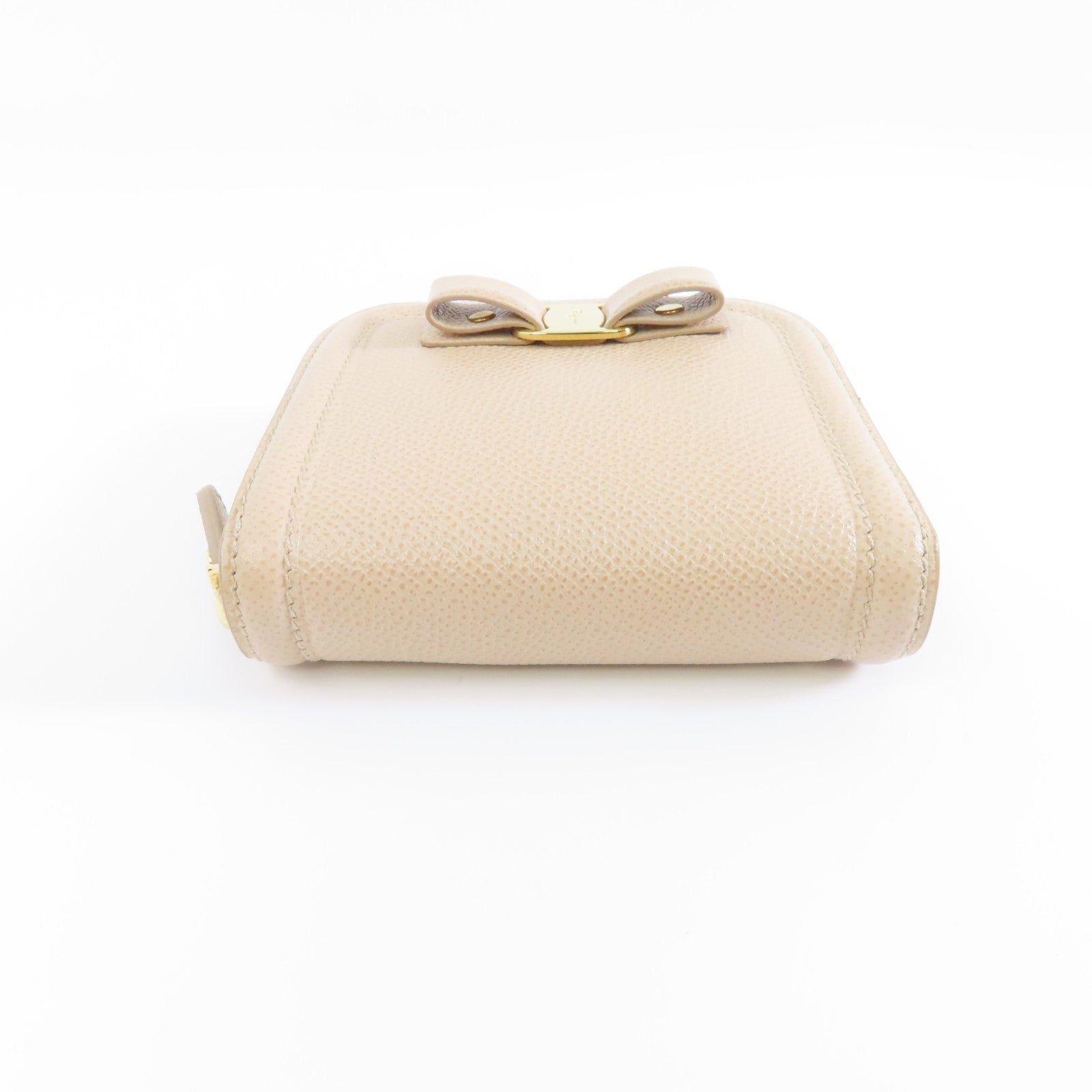 Salvatore Ferragamo 牛皮皮革Zipped Wallet金扣錢包米色