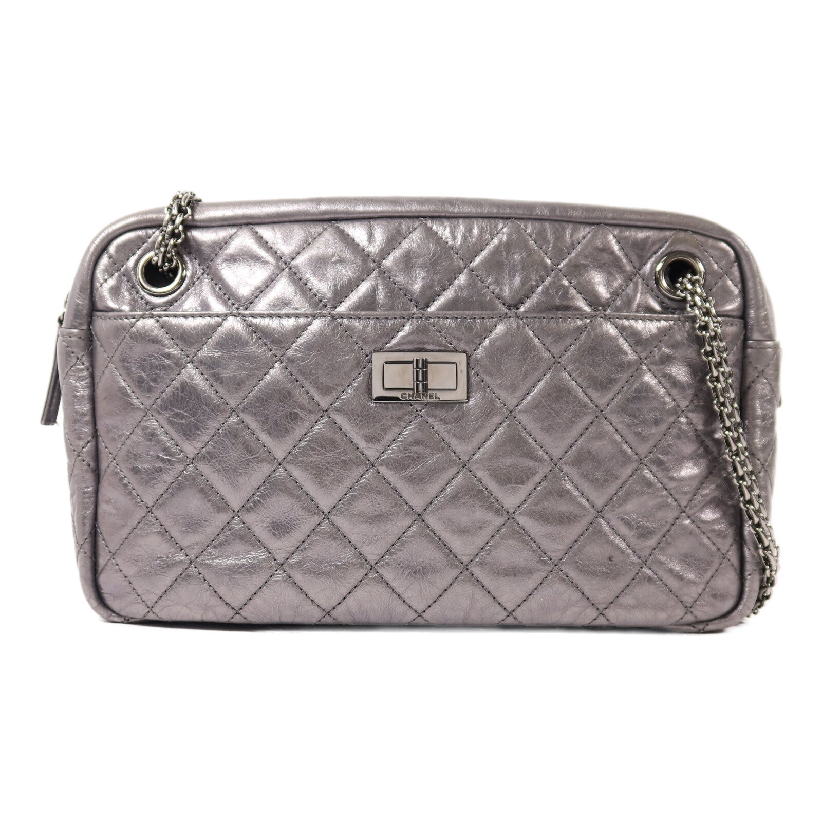CHANEL 牛皮皮革Shoulder Bag銀扣鏈帶肩背袋