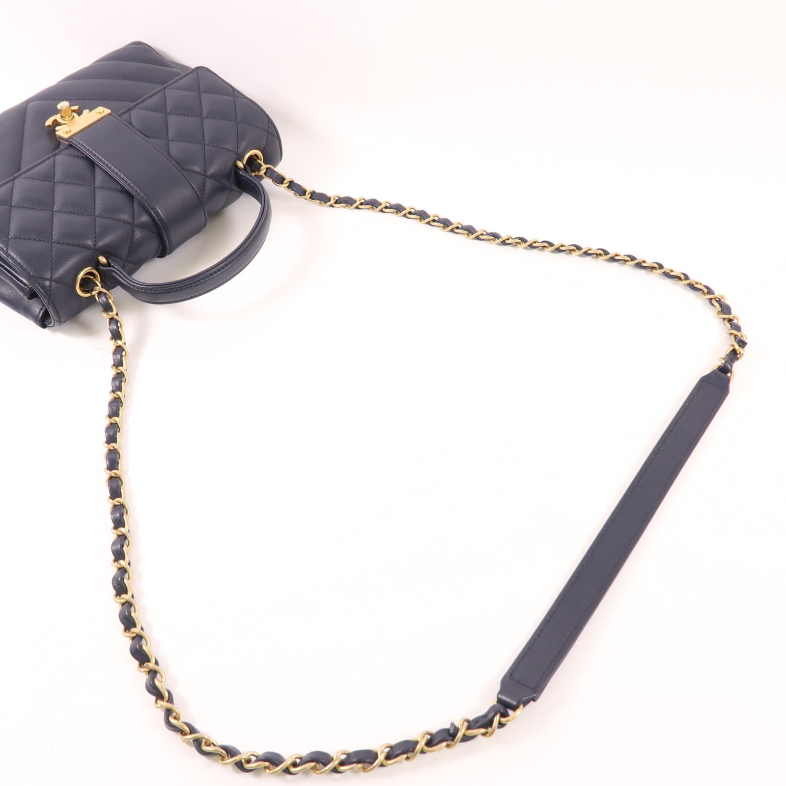 CHANEL 牛皮皮革Shoulder Bag金扣鏈帶手挽肩背兩用袋
