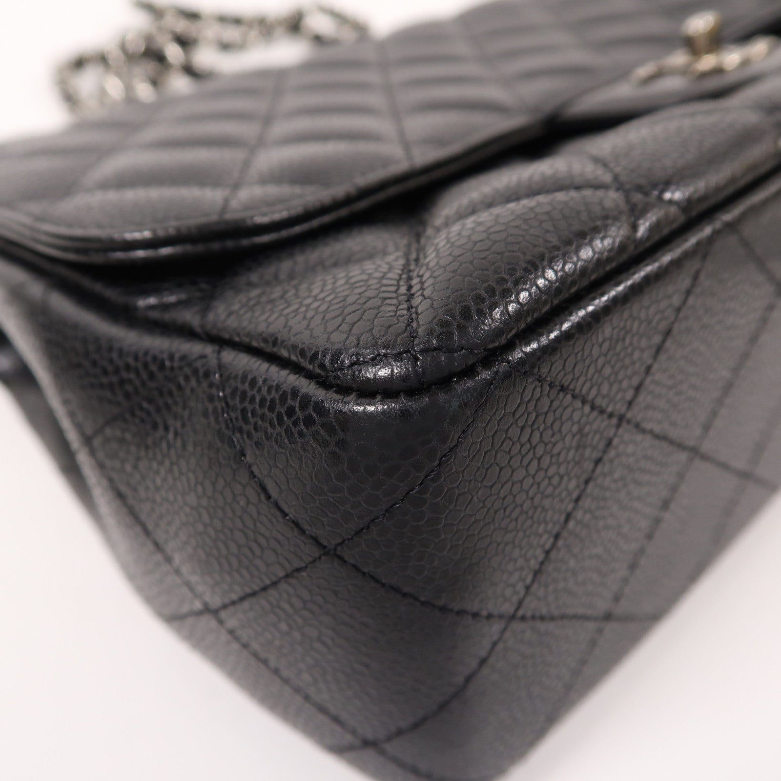 CHANEL 牛皮皮革Large Classic銀扣鏈帶肩背袋