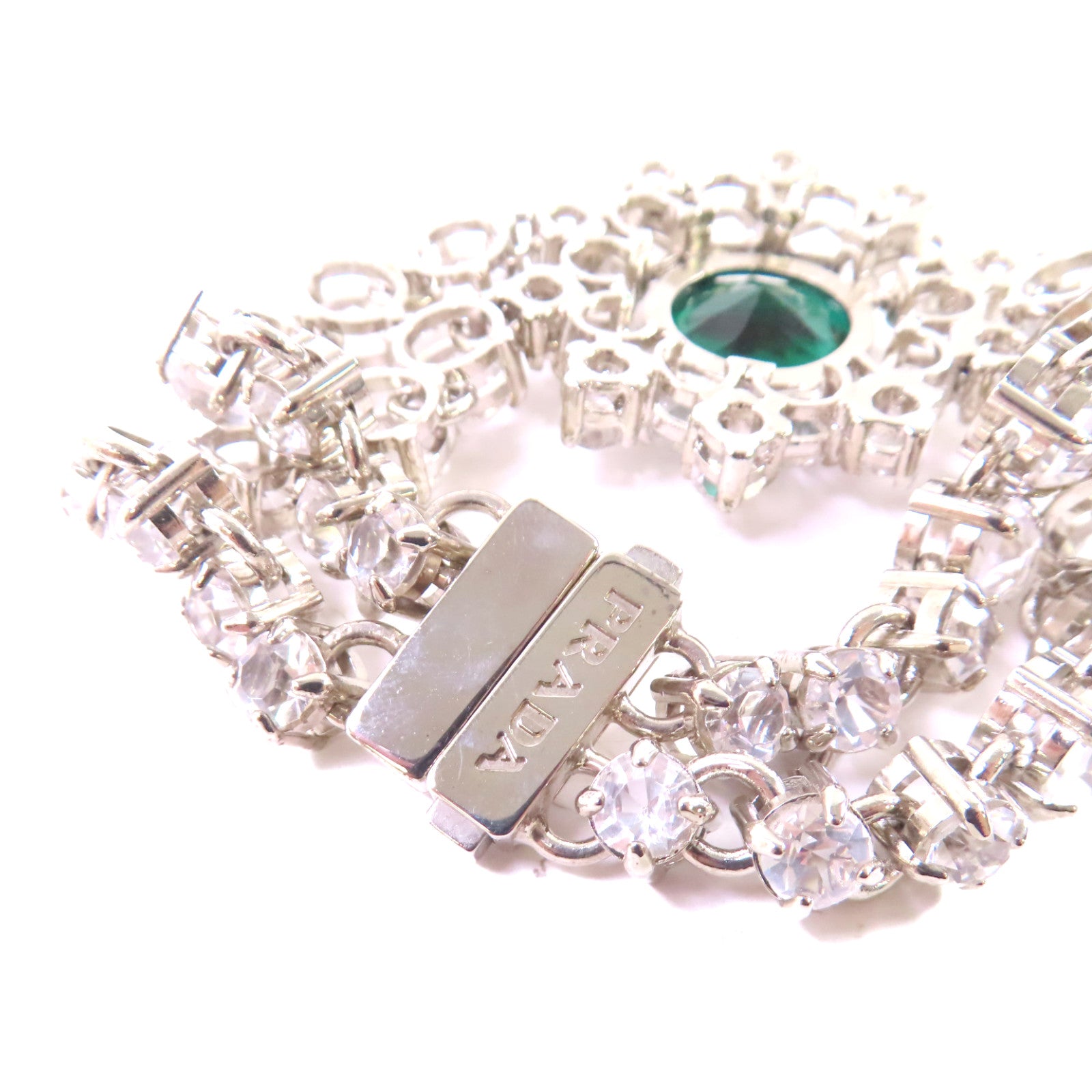 PRADA 金屬/水晶玻璃Bracelet銀扣手鏈綠色