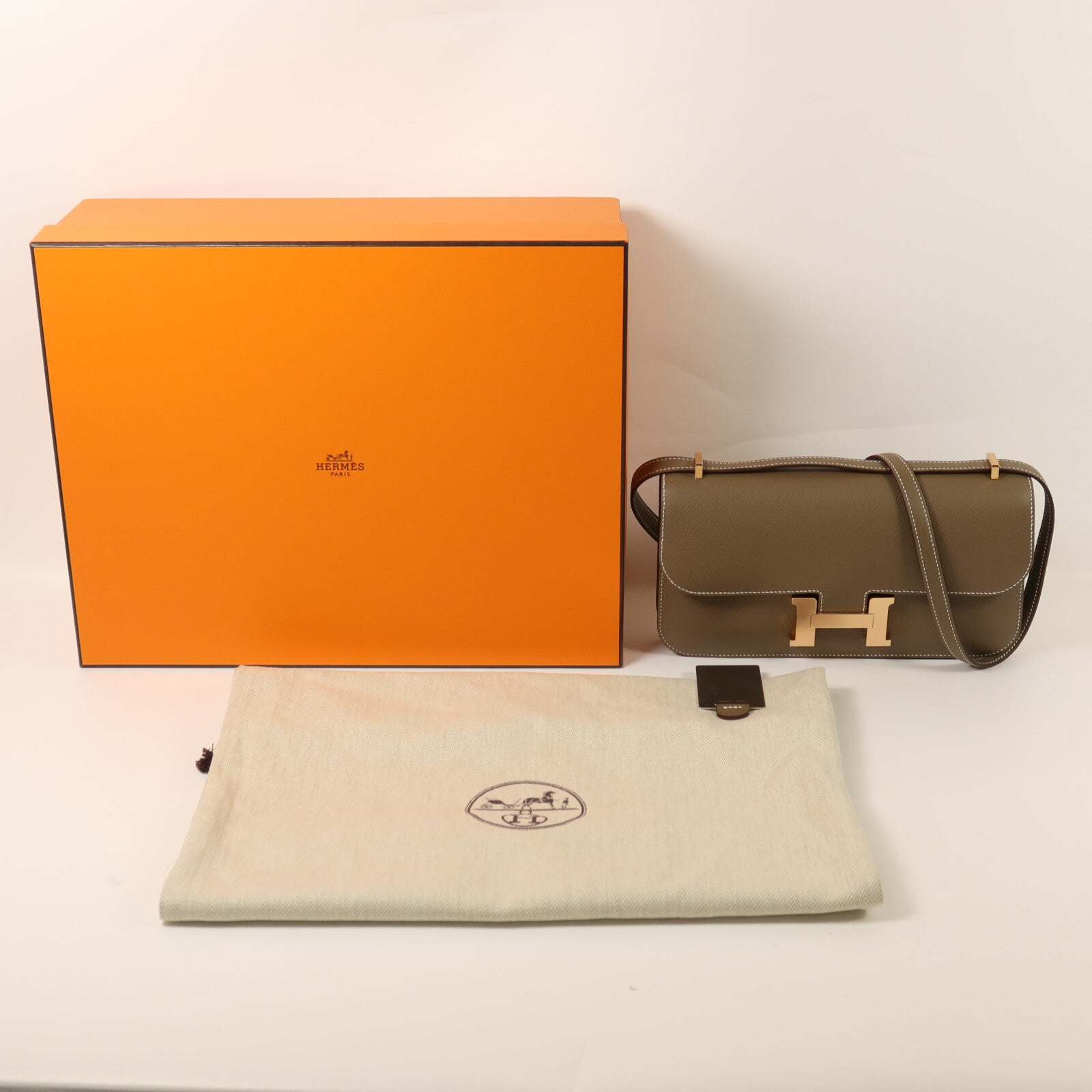 HERMES Epsom皮革Constance Elan金扣肩背袋Etoupe