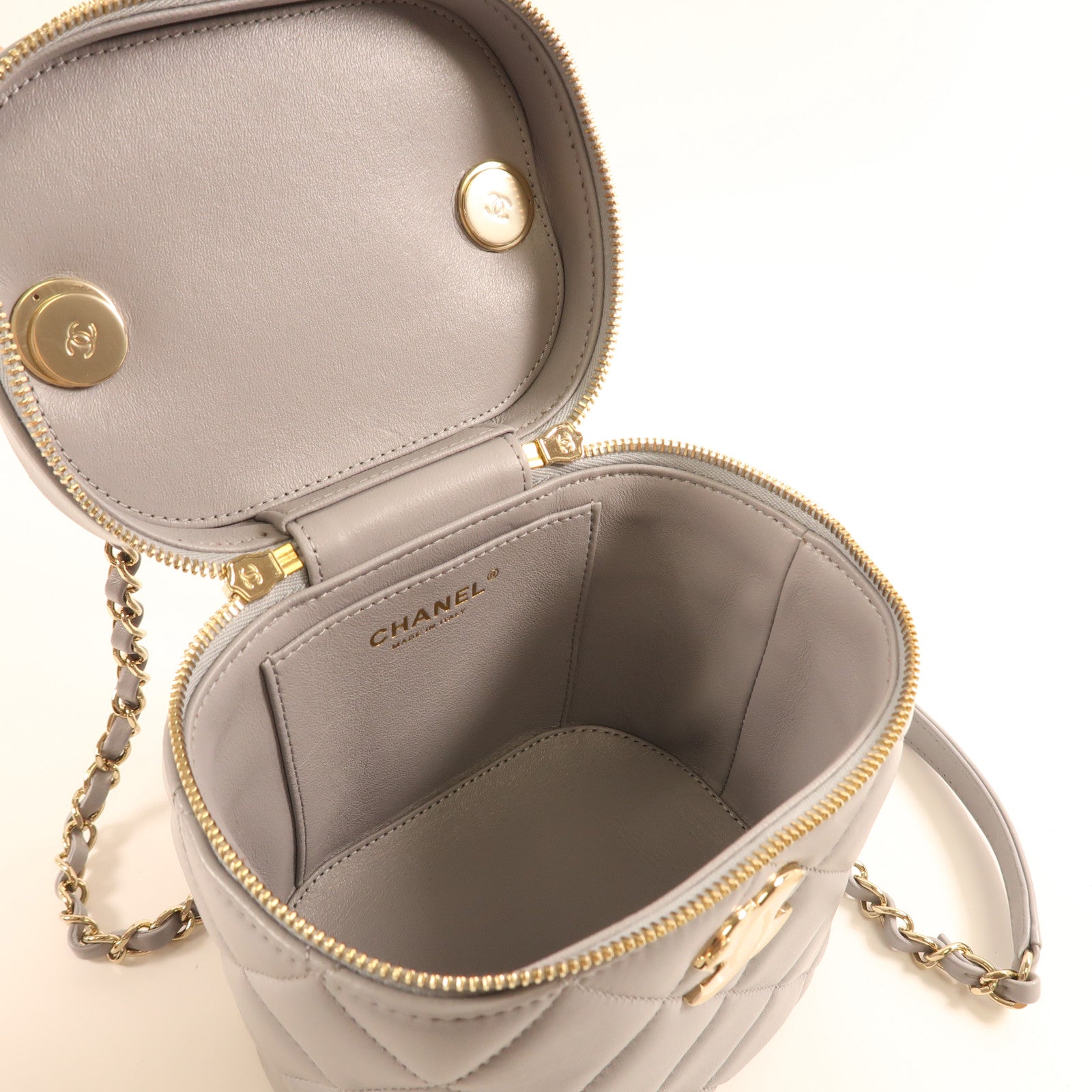 CHANEL 羊皮皮革Vanity Bag金扣鏈帶手挽肩背兩用袋