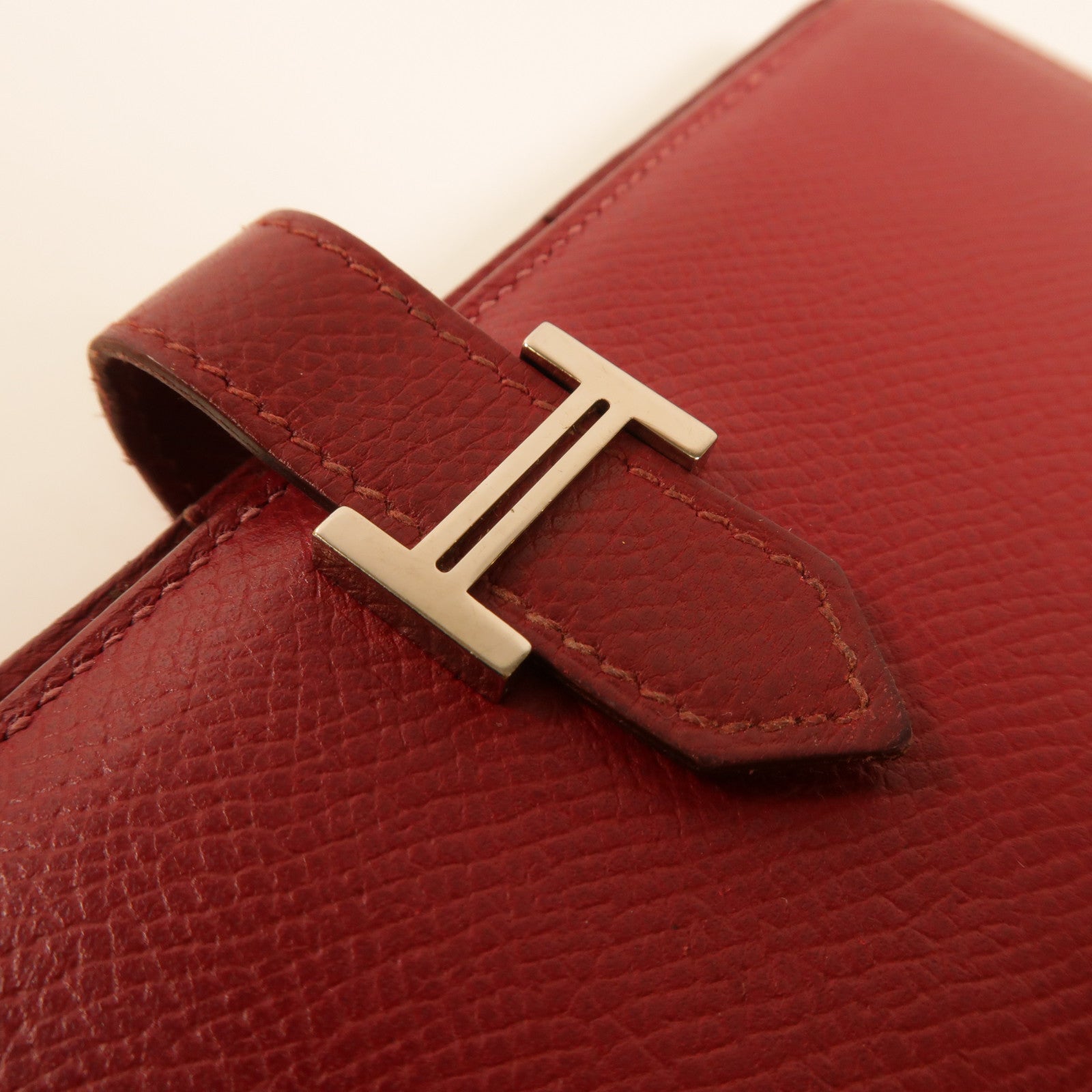 HERMES Evercolor皮革Bearn Long Wallet銀扣長錢包Rouge Grenade