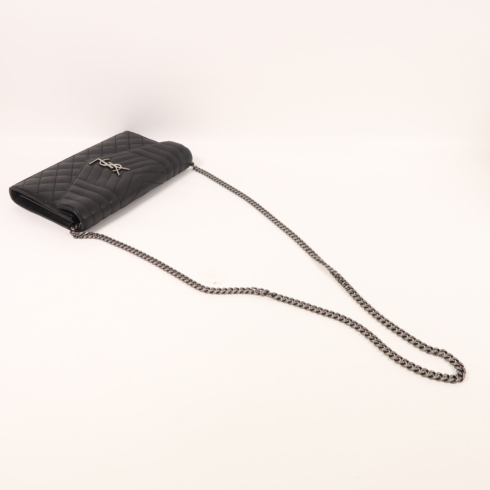 YVES SAINT LAURENT 牛皮皮革Chain Shoulder銀扣鏈帶肩背袋
