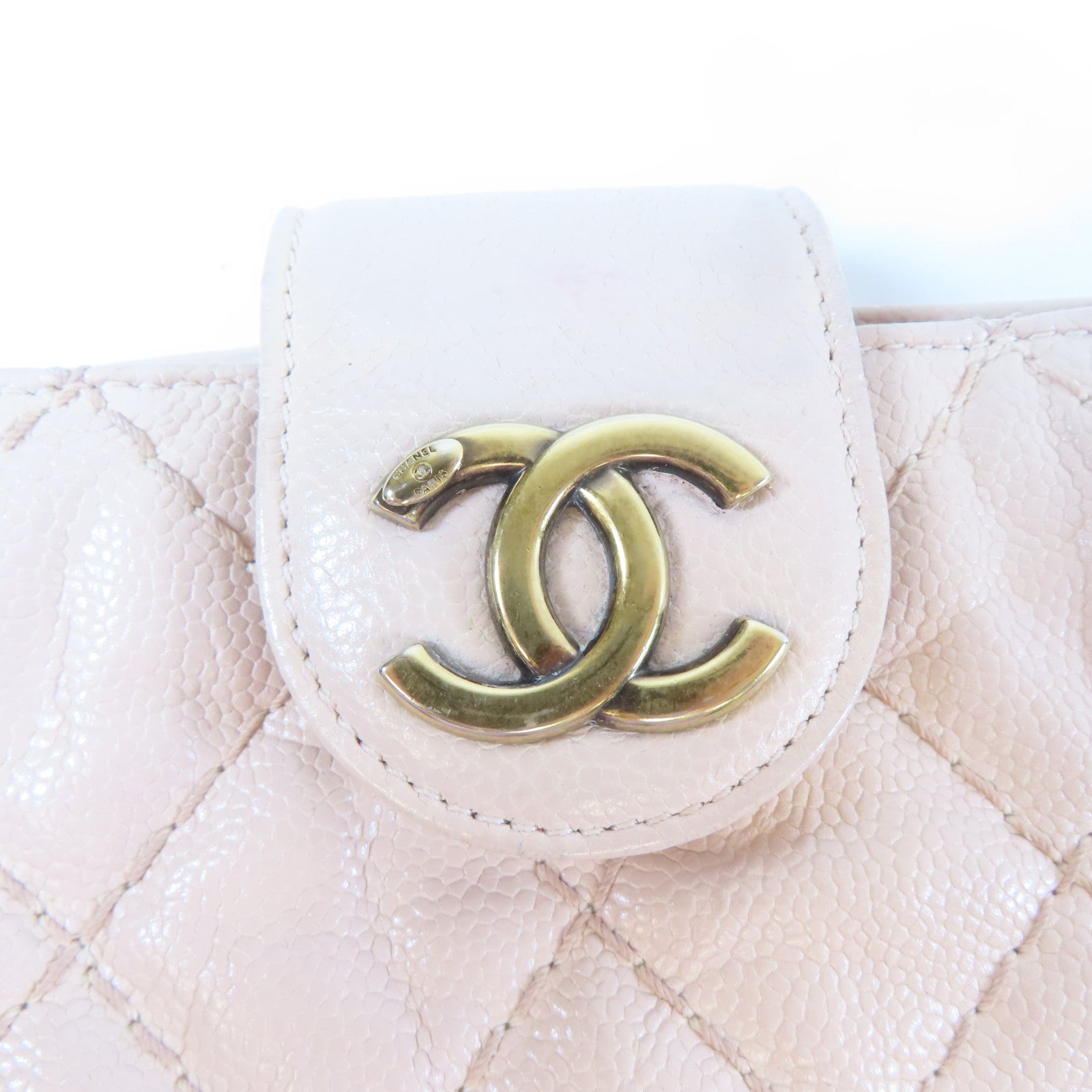 CHANEL 【激減優惠】菱格牛皮皮革Pouch金扣手拿包粉紅色